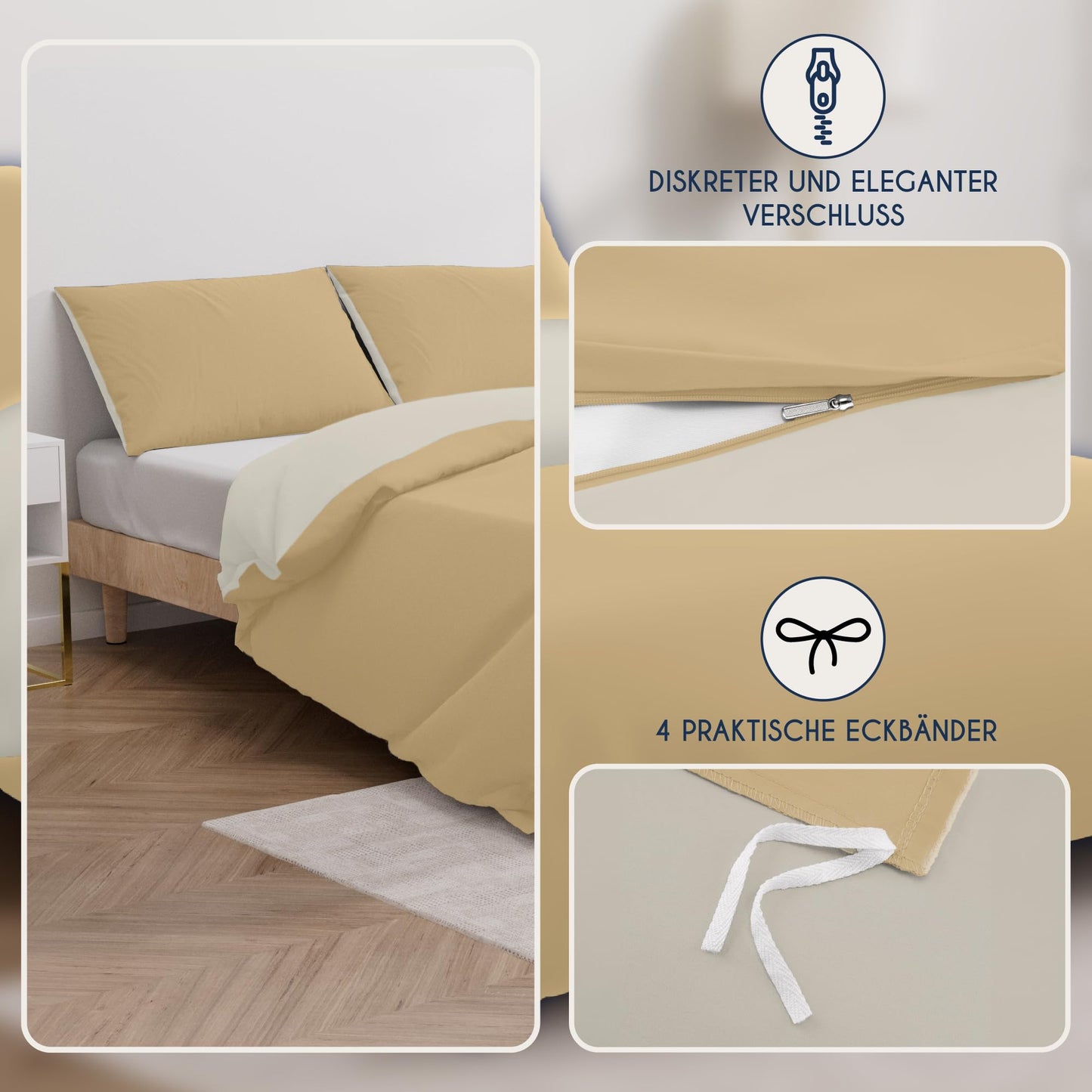Dreamzie - Bed Linen Set 200 x 200 cm with 2 Pillowcases 80 x 80 cm Light Grey/White - 1 Duvet Cover 200 x 200 cm Made of 100% Microfibre - Certified No Chemicals (Oeko Tex)