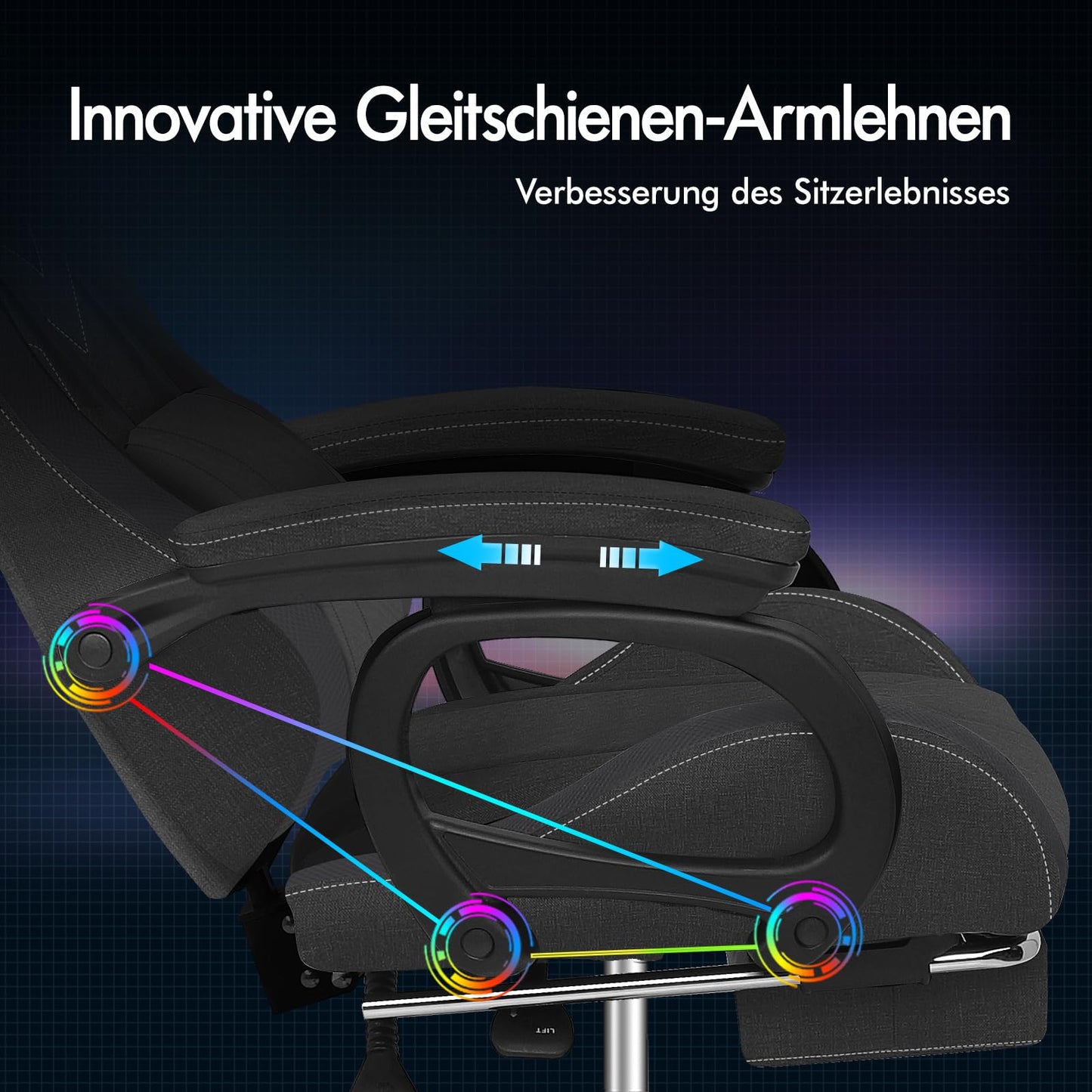 ALFORDSON Gaming Stuhl mit 8-Punkt Massage 12 Farben RGB LED-Licht, Bürostuhl Ergonomisch mit fußstützen, Kopfstütze Lendenkissen für Kinder Erwachsene, Schwarz