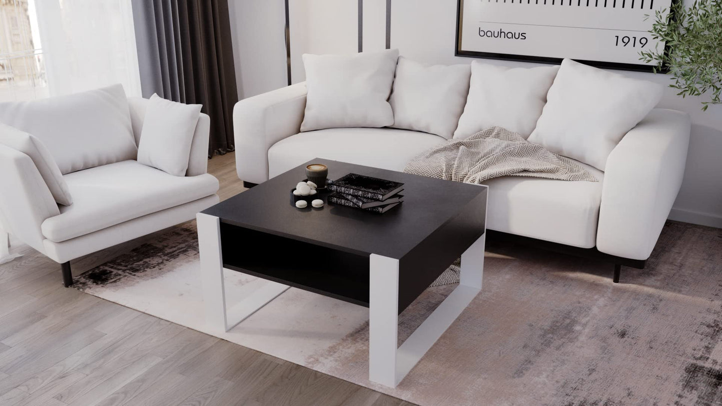 AKKE Karo Couchtisch für Wohnzimmer Beistelltisch Wohnzimmertisch Modern Sofatisch Kaffeetisch Deko Möbel für Wohnzimmer Wohnzimmertische Couchtische Eiche Mit Schwarzen Beinen