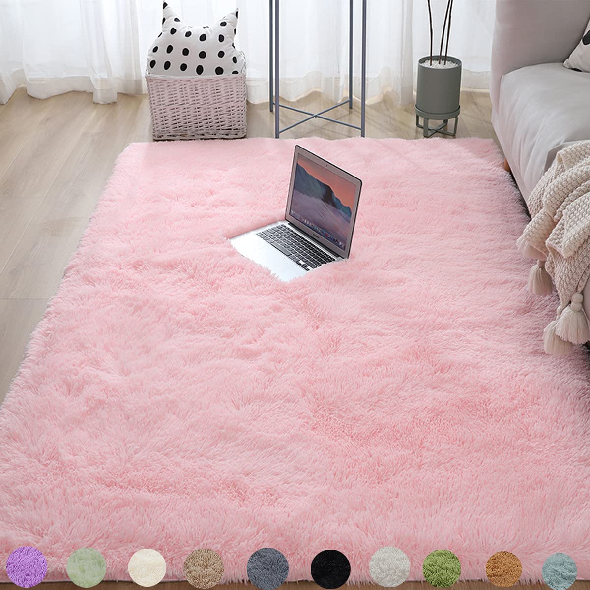 Obundi Pink Rug, Fluffy Living Room, Rugs, Teenager's Room, Girls, Soft Non-Slip Bedroom Carpet, Office, Small Rug (Pink, 60 x 120 cm)