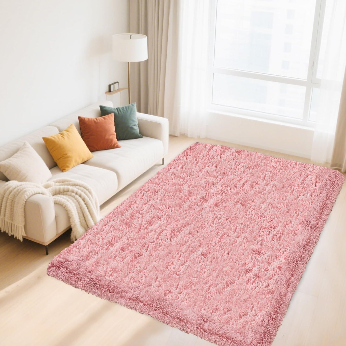 High Pile Living Room Rug, 140 x 200 cm, Cream Fuzzy Shaggy Fluffy Rug for Bedroom Rugs, Modern Plush Living Room Rug, Bed Rug, High-Pile Carpet, Non-Slip for Children's Room