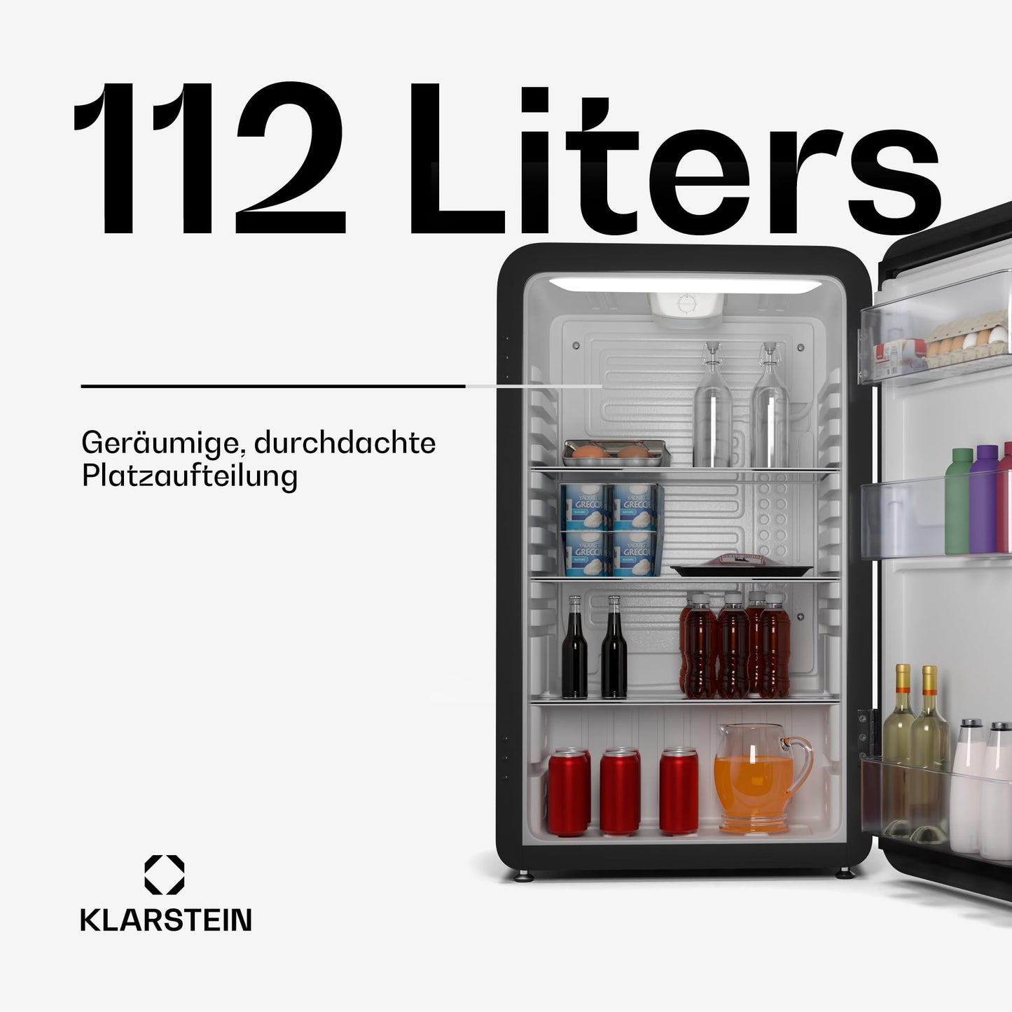 Klarstein Kühlschrank, Mini-Kühlschrank für Getränke, Kühlschrank Klein, Kleiner Kühlschrank Lautlos, Skincare Fridge, Vintage Design, Camping Kühlschrank, Minikühlschrank für Zimmer, 0-10°C, 70 L