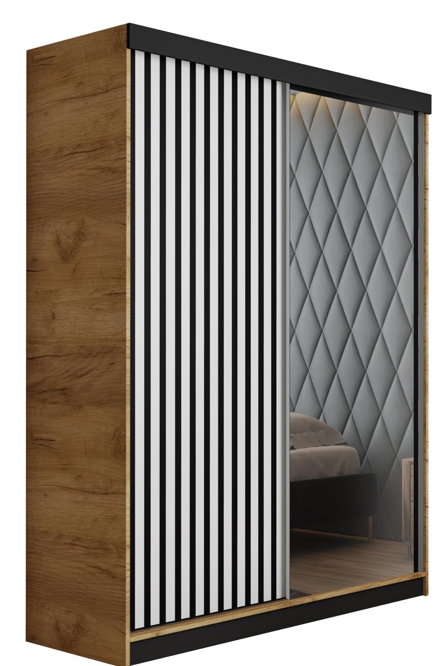 KIER FURNITURE Mehrzweckschrank Malani 200 Schiebetürenschrank - Eleganter Kleiderschrank Schrank Garderobe Spiegel - Wohnzimmerschrank Schiebetüren - Graphit Anthrazit 200x205x59 cm