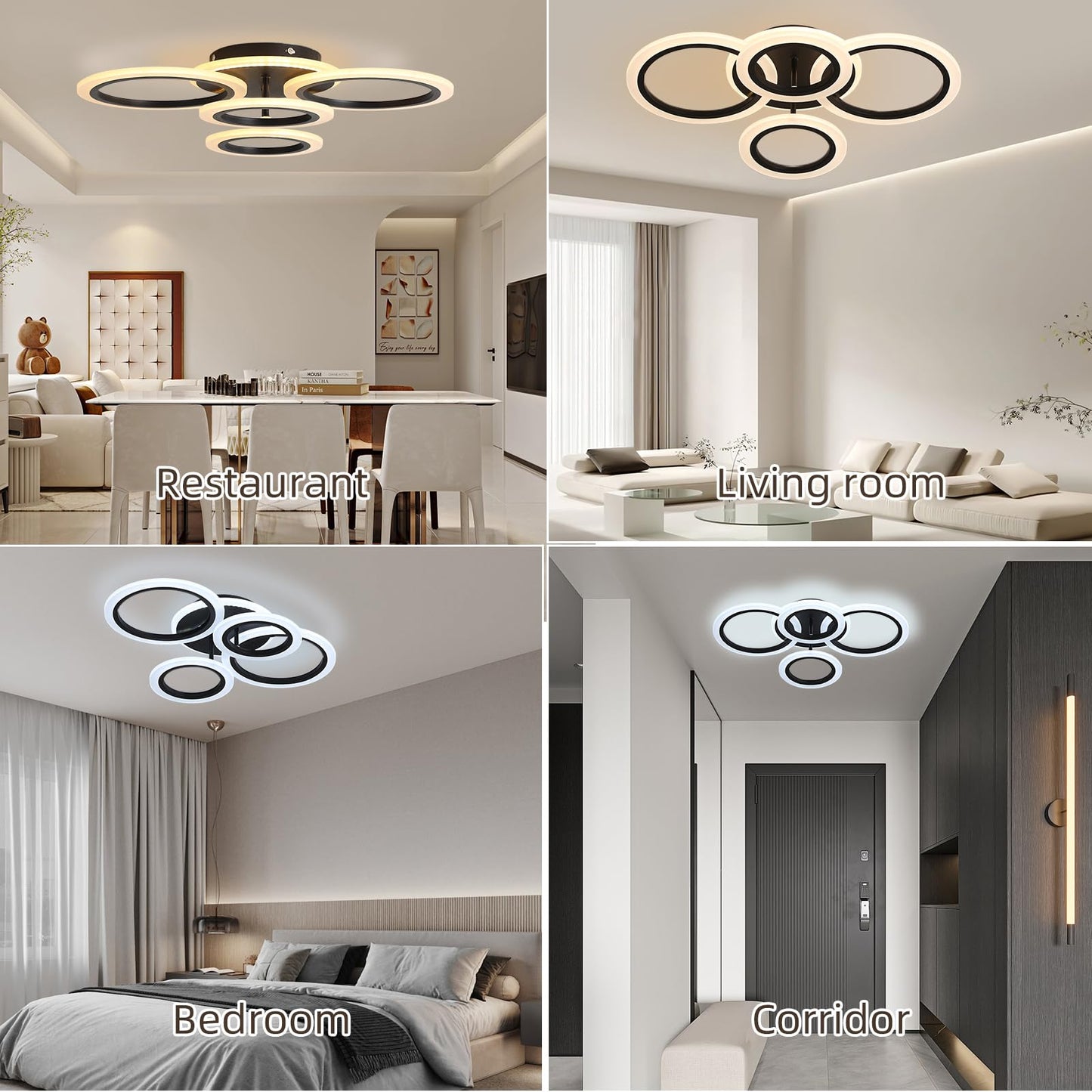 ZAITINZ Led Deckenleuchte,Wohnzimmerlampe 80W,Deckenleuchte Dimmbar mit fernbedienung 3000-6000K,5 Quadratische Deckenlampe Led,Moderne Deckenleuchten für Wohnzimmer,Schlafzimmer,Küche,Flur,Chrom