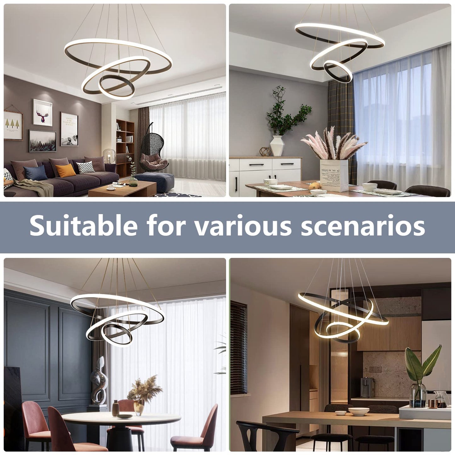 KSIBNW 3 Ringen Moderne LED Hängelampe Esstisch,45W LED Hängeleuchte & Pendelleuchten Höhenverstellbar für Esszimmer Wohnzimmer,Dimmbar Hängeleuchte Aluminium Mit Fernbedienung,3000K-6500K,Schwarz