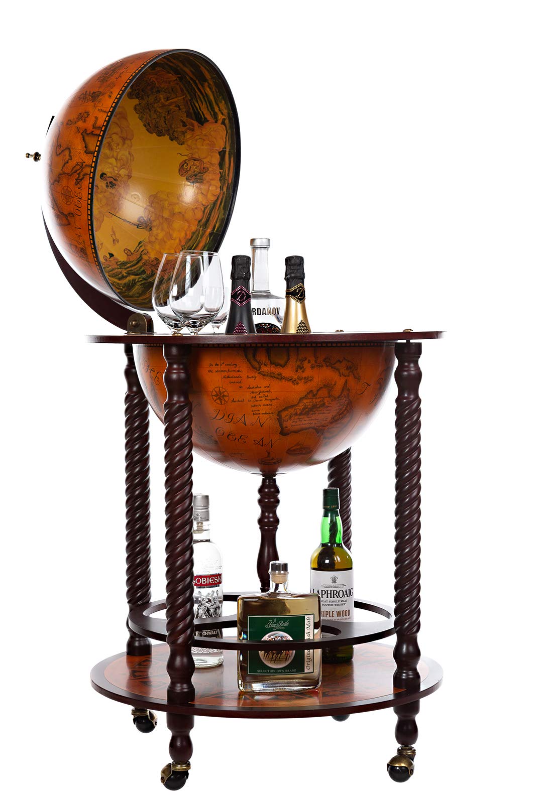 Birendy, giant globe design bar trolley with a lid and wheels