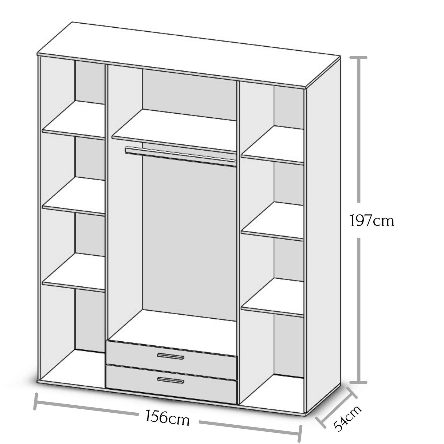 Stella Trading CHICAGO Eleganter Kleiderschrank mit viel Stauraum - Vielseitiger Drehtürenschrank in Artisan Eiche Optik und Absetzungen in Anthrazit - 156 x 197 x 54 cm (B/H/T)