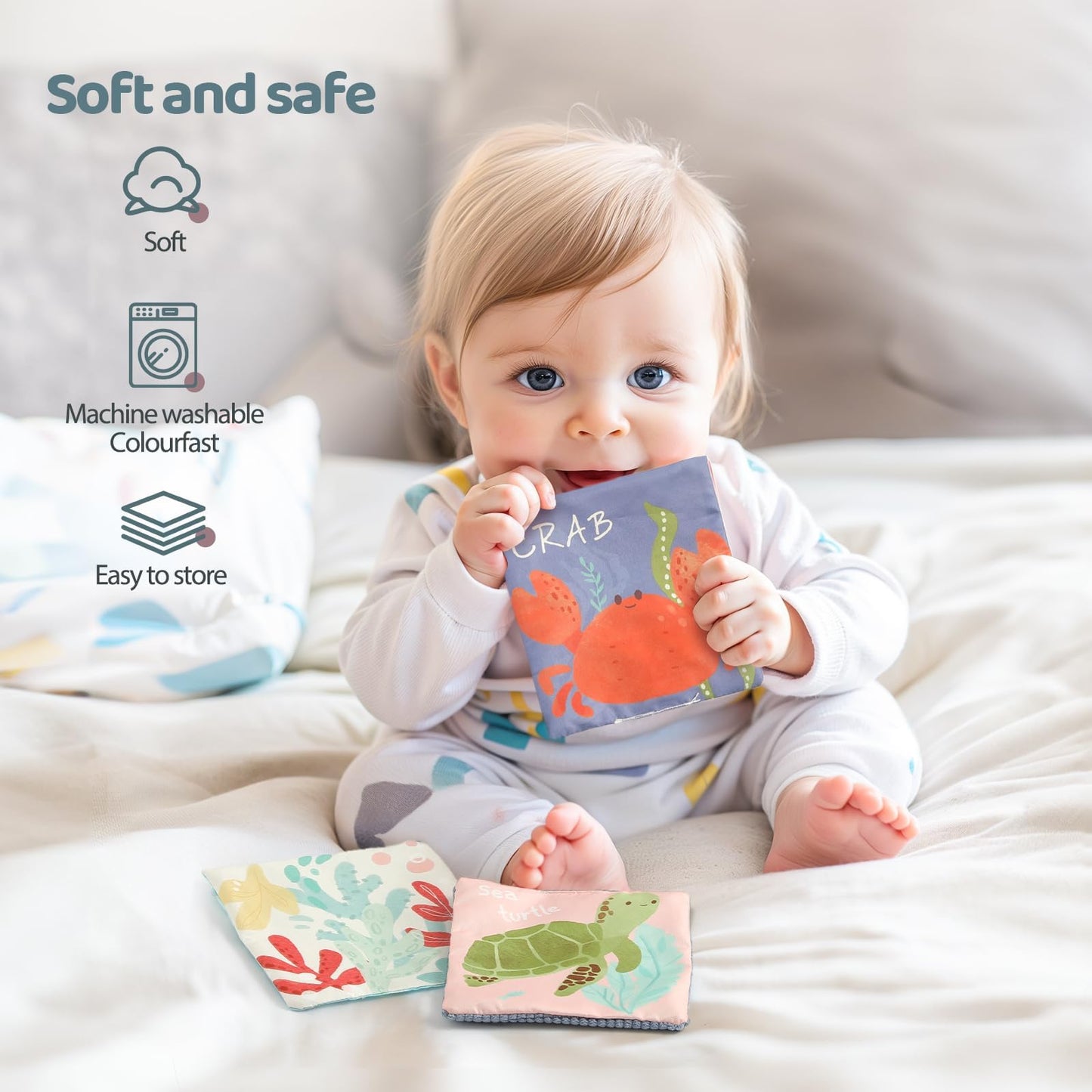 WOODEN TEETHER Tissue Box Montessori Motorikspielzeug, 6-12 Monate Sensorik Baby Spielzeug mit Spiegel, Farben, Texturen, Kinder Frühes Lernspielzeug für Jungen Mädchen Geschenke