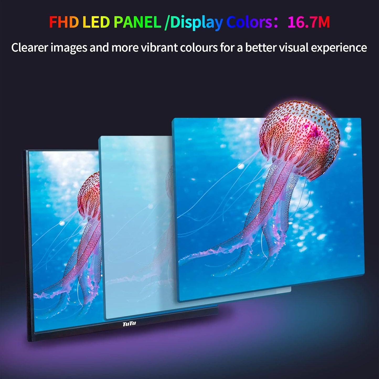 TuTu 24 Zoll Monitor Full HD VA Panel Randlos 75HZ Eye Care (1920 x 1080, VGA HDMI VESA 75 x 75mm) Flimmerfrei Blaulichtfilter Niedriger Stromverbrauch Monitor für PC Büro Schwarz