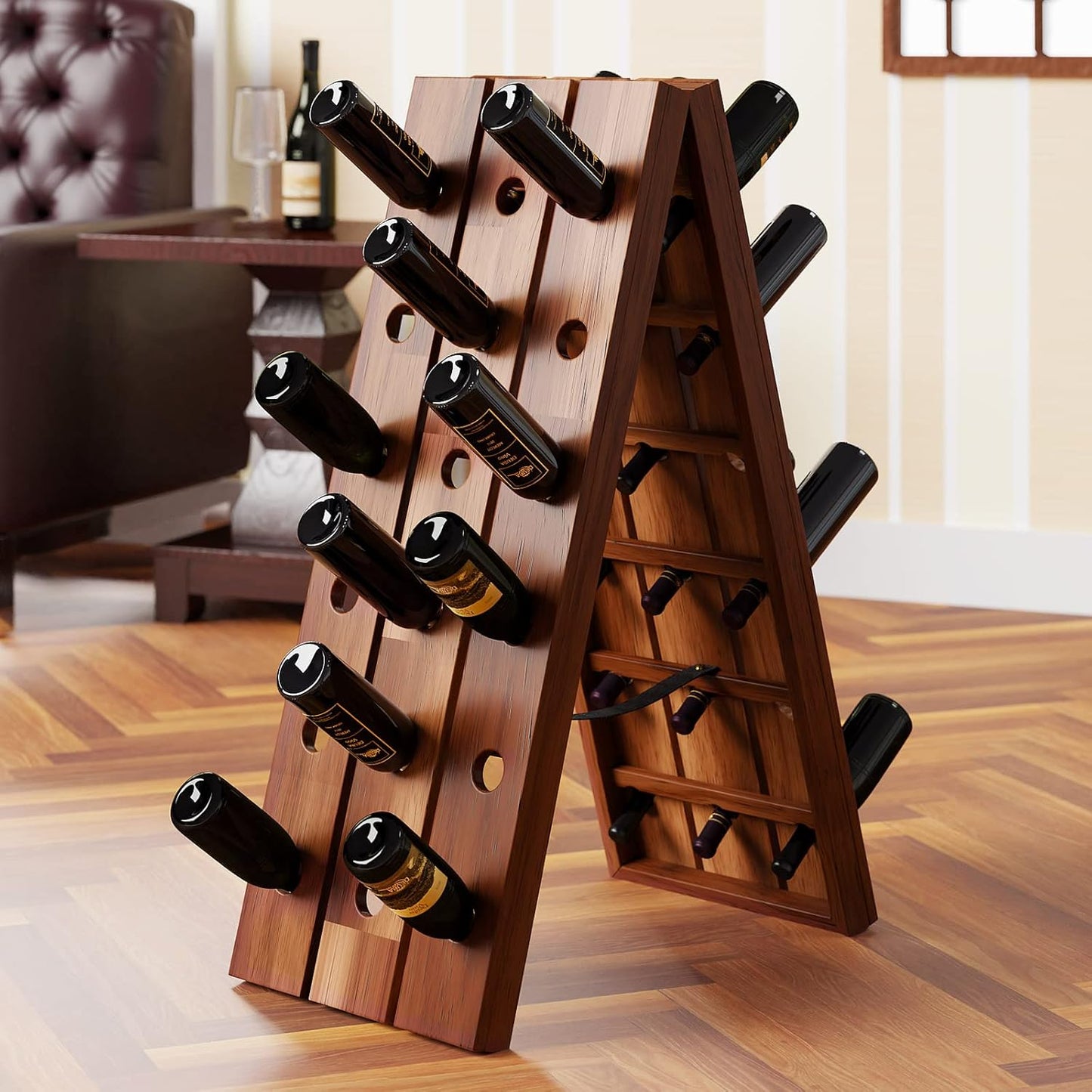 Casaria® Weinregal 36 Flaschen 87x 55x 39cm Akazien Holz Stehend Klappbar Keller Küche Wohnzimmer Bar Weinständer Weinhalter Flaschenregal Regal Rustikal