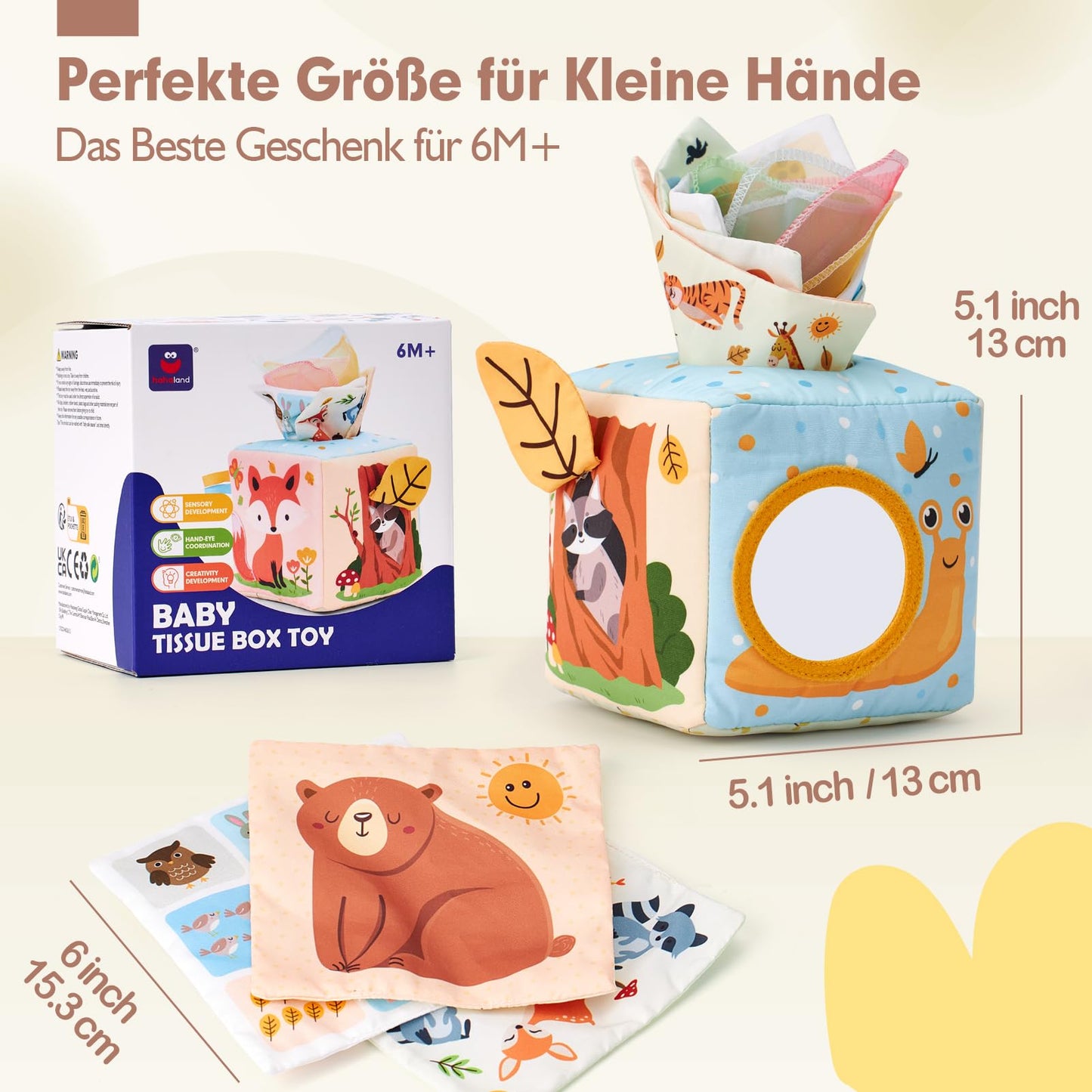 hahaland Baby Spielzeug 6 12 Monate Tissue Box, Montessori Toy Sensorik motorik Spielzeug, Stofftücher Kontrastreiche Farben Lernen Sensorische Spielzeug für Jungen Mädchen Geschenke