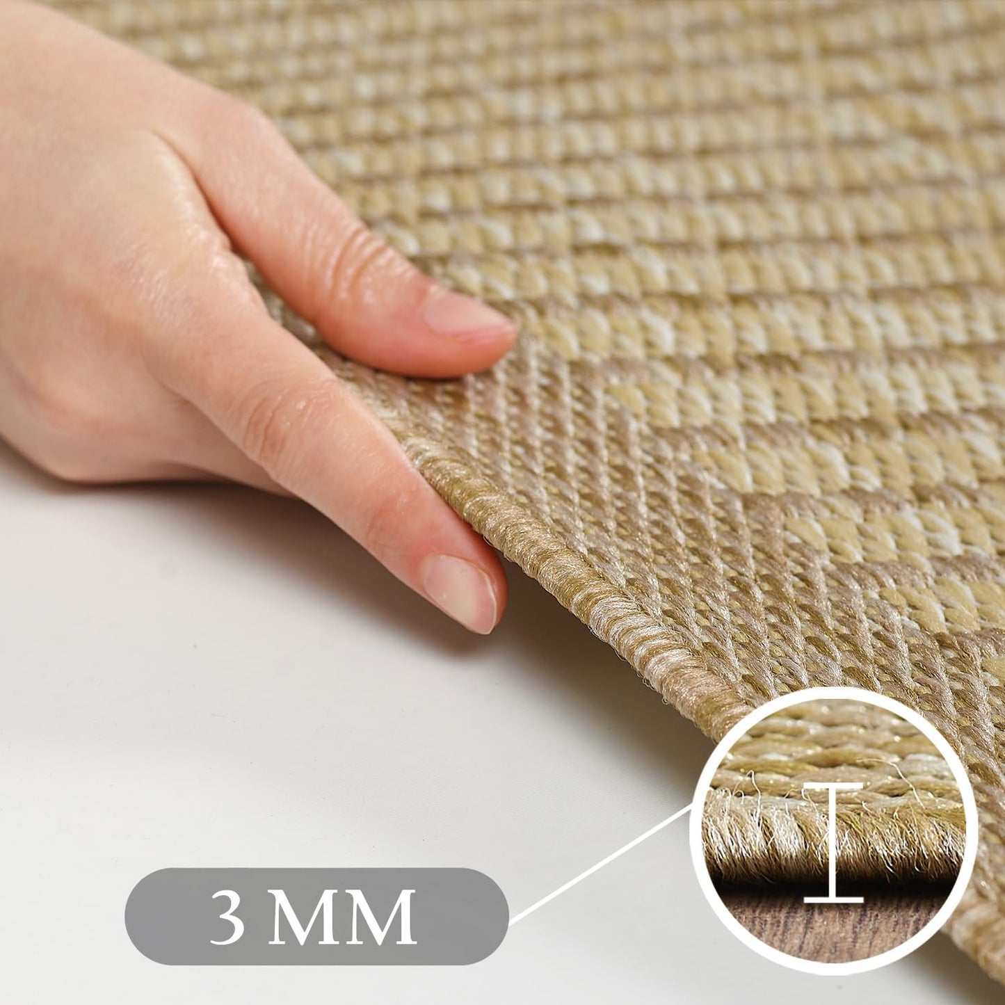 SIMPEX Outdoor Weatherproof Rug for Patio, Balcony, Garden, Kitchen, Plain Design, Flat Weave, Sisal Look, Washable Rug, Size: 140 x 200 cm, Colour: Beige