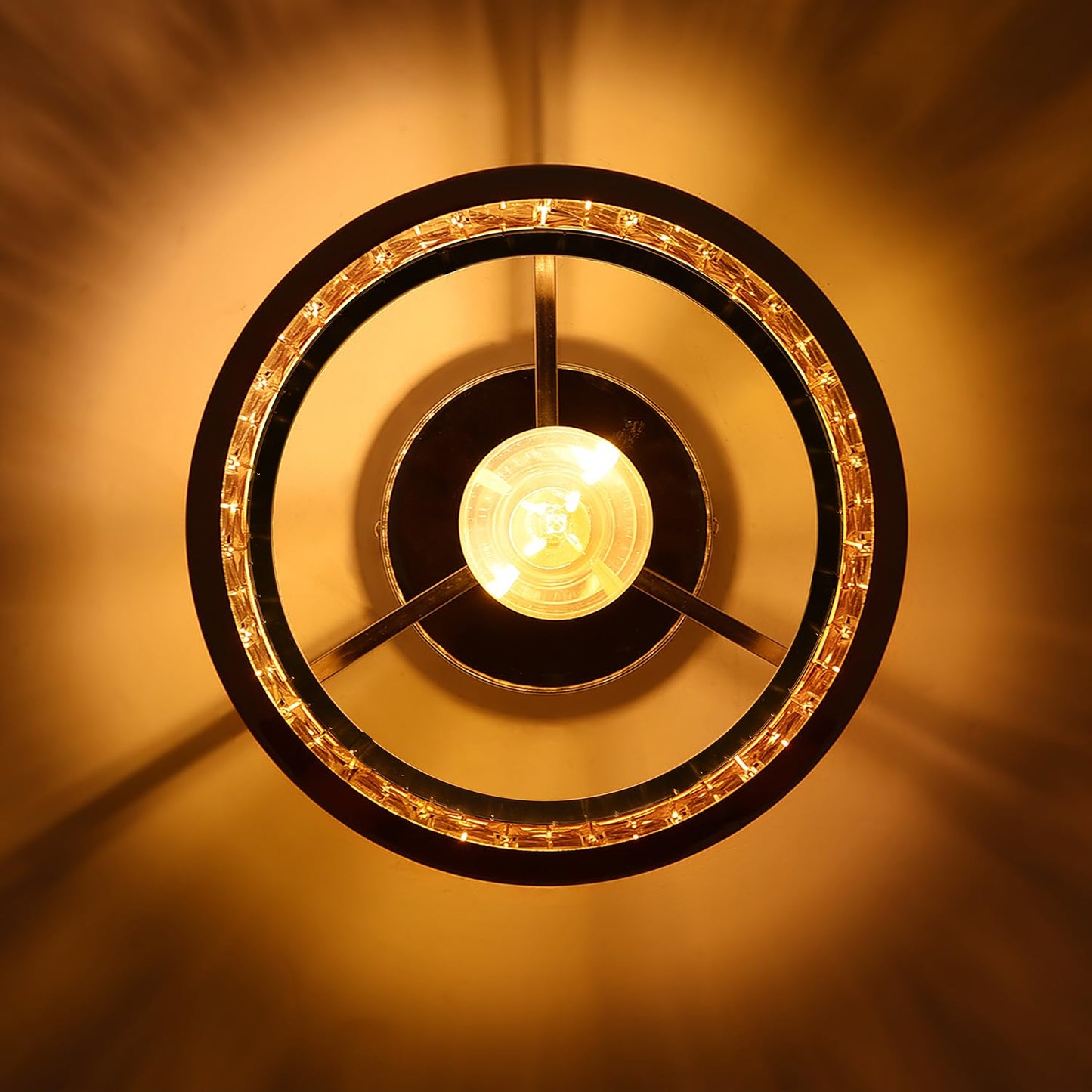 ANWIO Ceiling Light Living Room, Modern Crystal Ceiling Light Black Living Room, E27 Crystal Chandelier Bedroom with Glass Lampshade for Dining Room, Kitchen, Hallway, Office, Diameter 27 cm