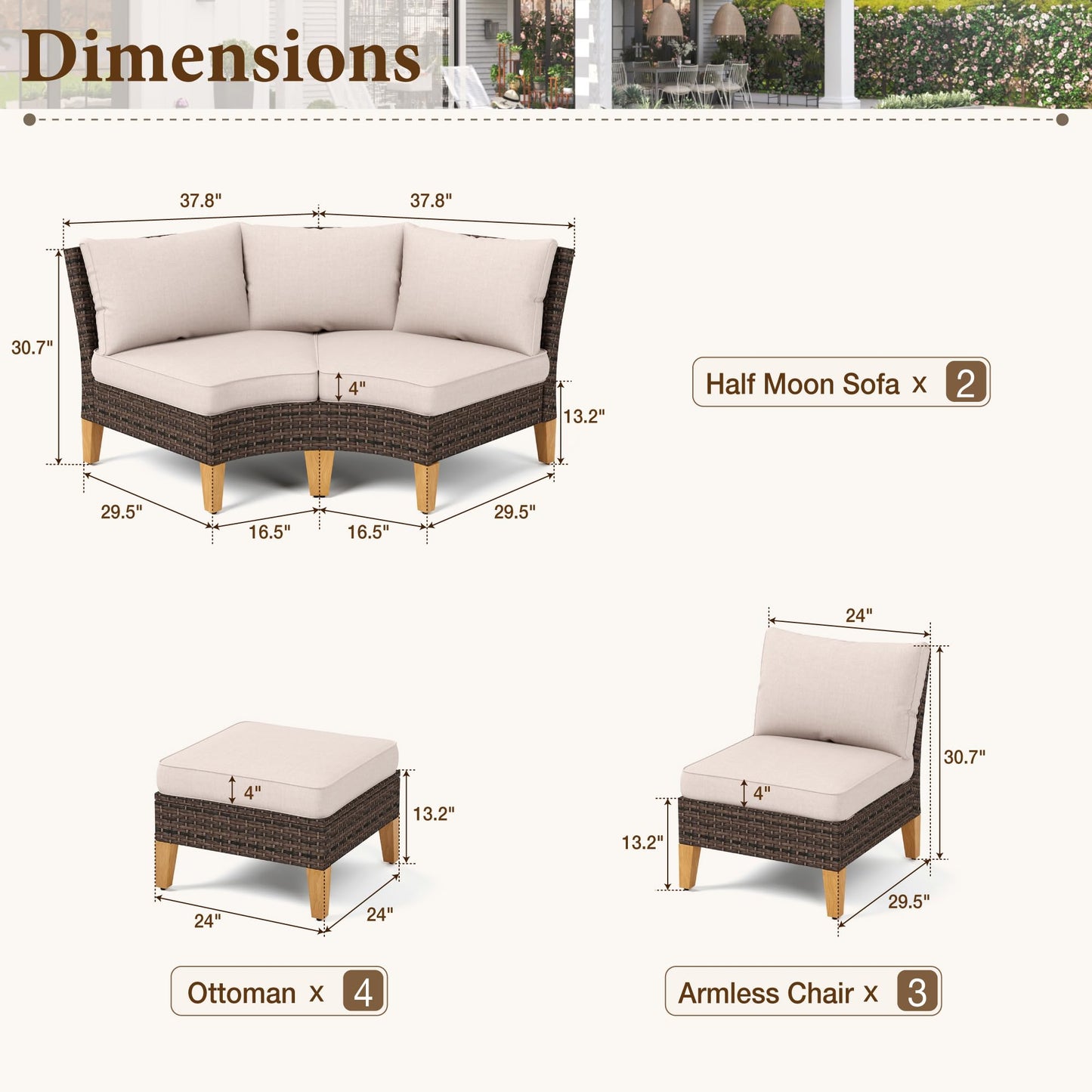 MFSTUDIO Polyrattan Lounge Set, Aktualisierte Rippen, 20% Dicker als Andere, Cushion PRO Fabric Wasserdicht, Leicht zu Reinigen. Gartenmöbel Wetterfest, Sitzgruppe für Garten.