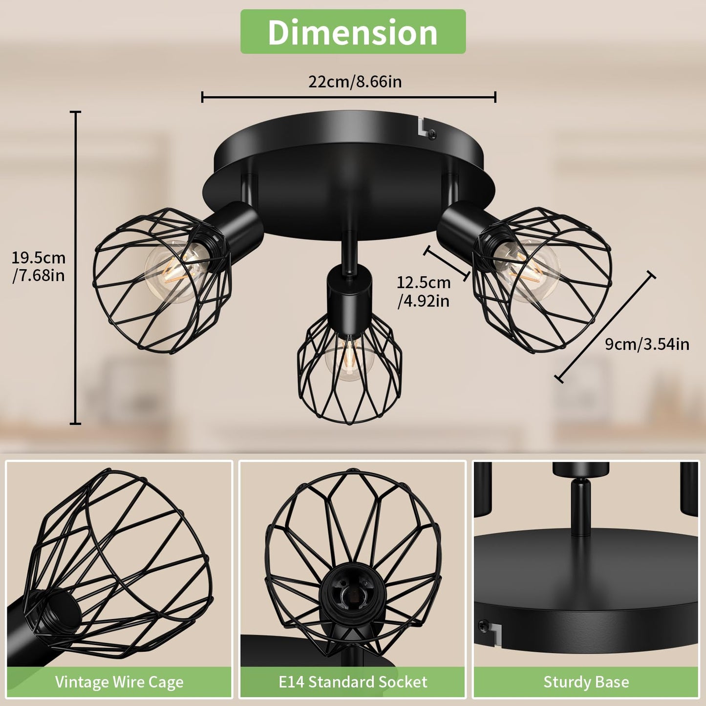 Kimjo Led Deckenstrahler 6 Flammig - Deckenleuchte Strahler E14 Schwenkbar - Deckenlampe Schwarz 6 Flammig Lampe Wohnzimmer - Deckenlampe LED Deckenleuchte Küche Deckenspot Ohne Leuchtmittel