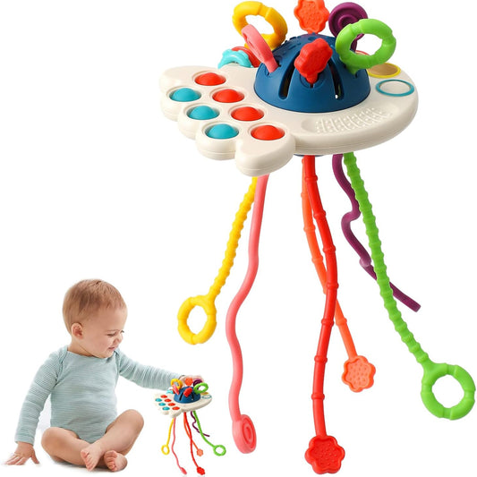 Montessori Toy, Silicone Pull Cord Activity Toy, Sensory Toy for Toddlers, Travel Toy for Babies, Toy to Develop Fine Motor Skills, for Ages 18 Months and Above