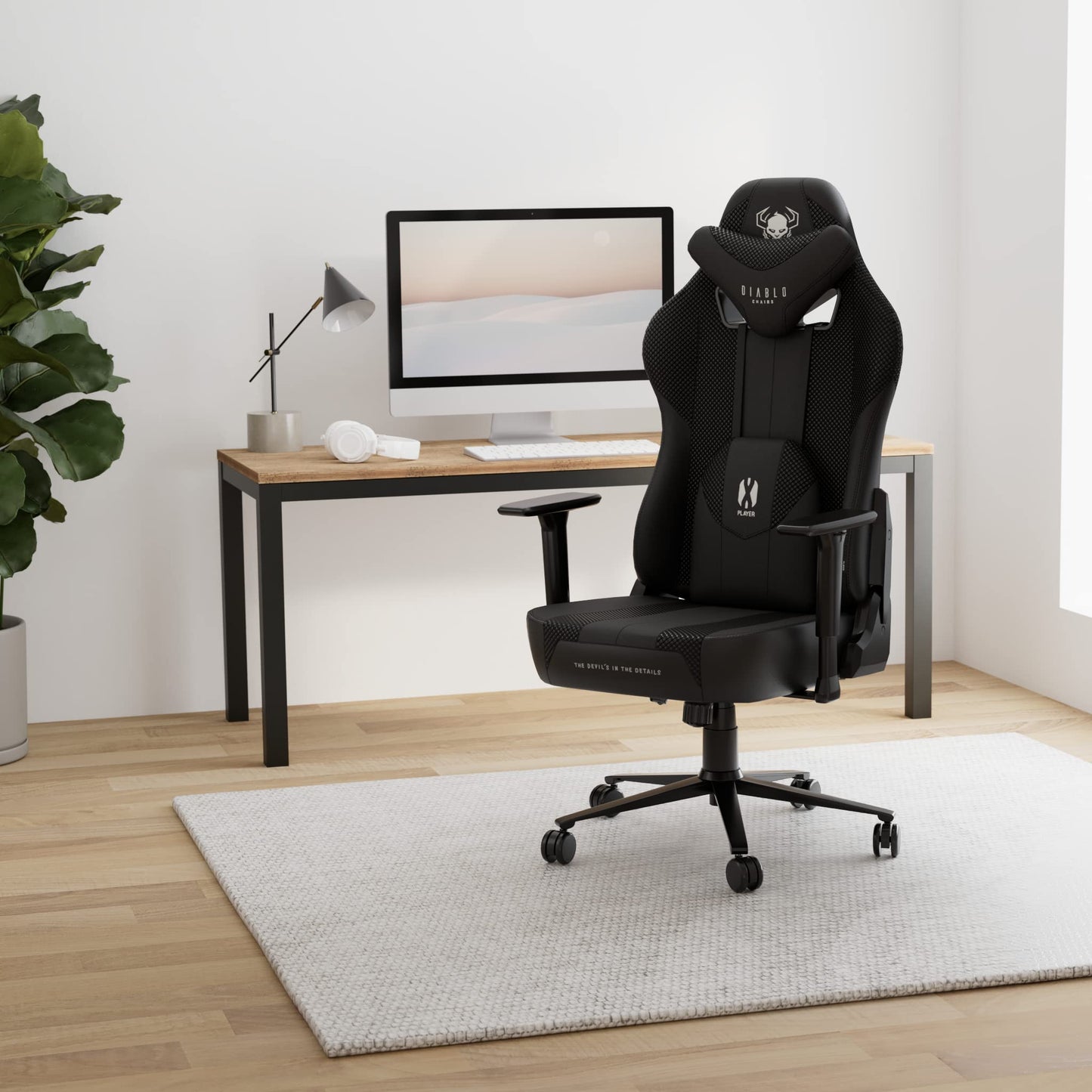 Diablo X-Player Gaming Stuhl Bürostuhl Schreibtischstuhl Stoff 3D Armlehnen Ergonomisches Design Nacken/- Lendenkissen (Frost Black, Normal (L))