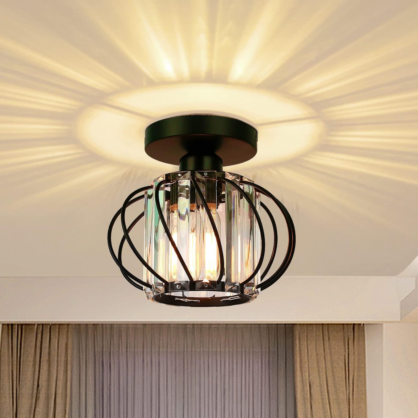 FRIDEKO HOME Modern Kronleuchter Kristall Deckenleuchte Gold,Kleine Kristall Deckenlampe E27 Fassung für Wohnzimmer Schlafzimmer Küche Flur,Ø23cm