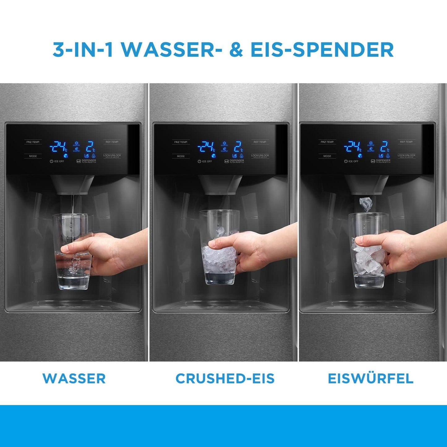 Midea KS-DDX 6.32 WT Side-by-Side Kühl-/Gefrierkombination/ 178,8 cm Höhe/ 254 kWh/Jahr/No Frost/Dual Inverter Compressor/mit 3in1 Wasser-/Eisspender und Wassertank, Dark Inox