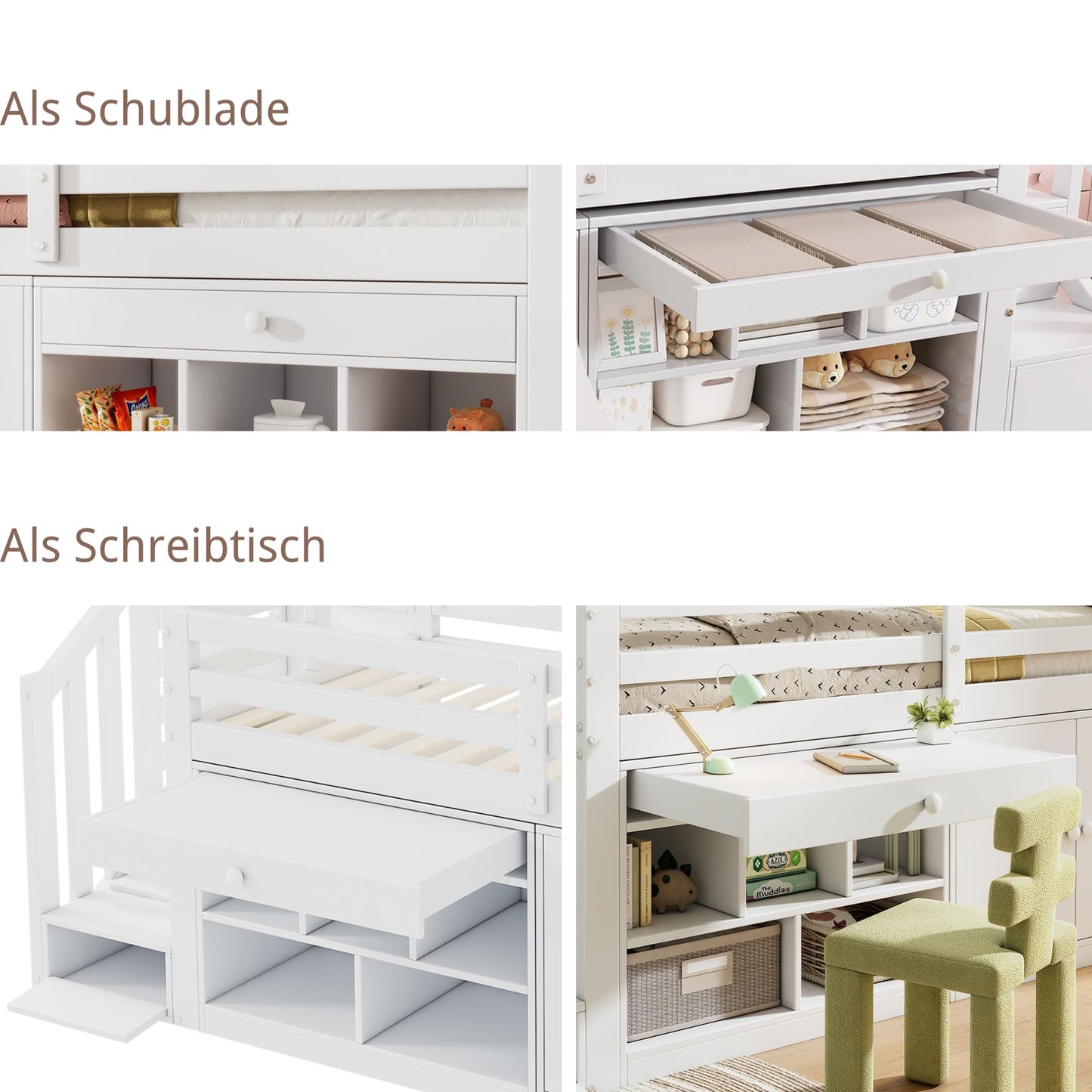 xixiworkshop Kinderbett 90x200cm Ausziehbett Bett mit Stauraum und USB-Steckdose/Mehreren Ablagefächern multifunktionales Jugendbett/Gästebett/Doppelbett mit Stauschrank Lattenrost,Ohne Matratze,Grau