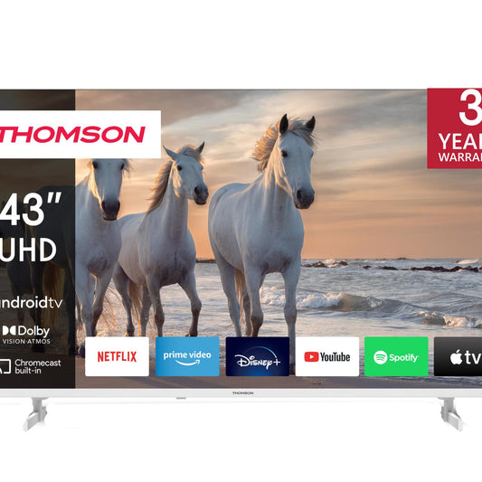 Thomson 43 Zoll (109 cm) 4K Ultra HD Weiß Smart Android TV, Google Assistant, Wi-Fi, Dolby Digital, Bluetooth, Triple-Tuner (Kabel,Satellit,Antenne), HDMI, CI+, A+ Panel – 43UA5S13W