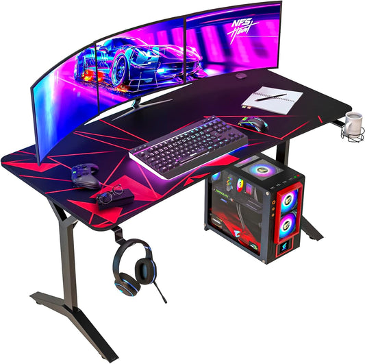 KLIM NEU K152 Gaming Tisch - 152 cm Gaming Schreibtisch, Getränkehalter, Headset Haken - Stabiler Computerschreibtisch aus Metall und Holz - Für Gaming und Büro - 20 Jahre Schutz