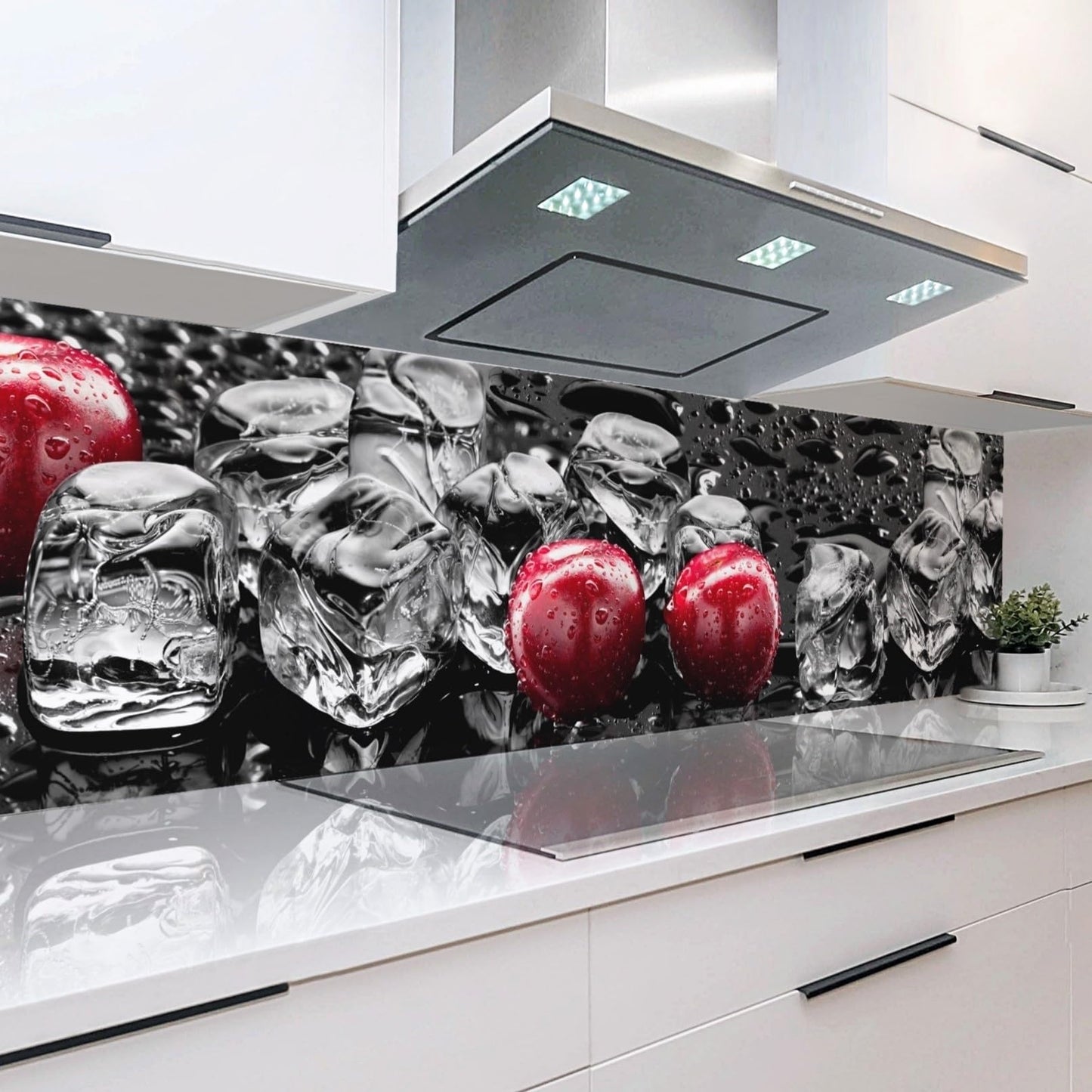 Rodnik Kitchen Splashback, Robust ABS Plastic Monolith Panel in Deluxe Quality, Direct Print, Choice of Motifs (Ice Cubes and Cherries)