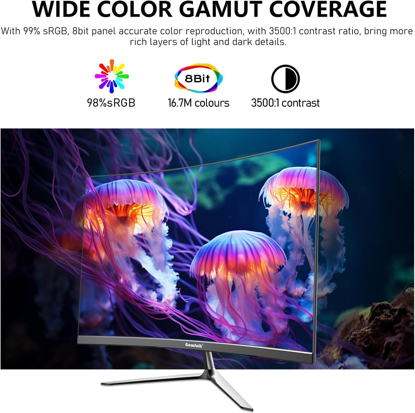 Gawfolk 32 Zoll Curved Gaming Monitor 180HZ / 165Hz / 144hz PC Bildschirm Full HD 1080P, Rahmenloses 1800R Gebogenes Computerbildschirm mit FreeSync und Eye Care Technologie, unterstützt VESA
