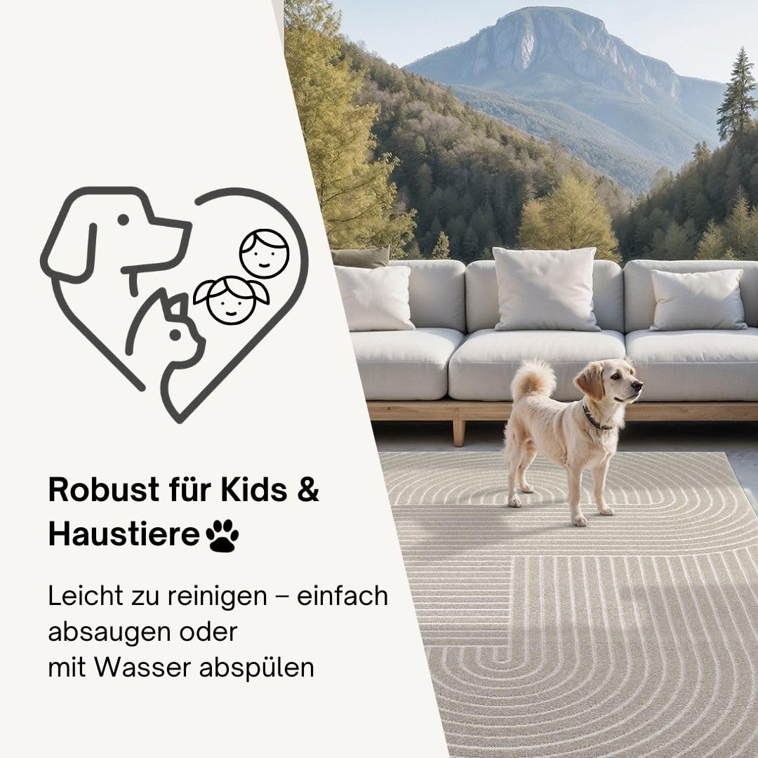 the carpet Santo Plus - Hochwertiger Outdoor Teppich, Passend für Wohnzimmer, Schlafzimmer und Terrasse, Wetterfest, langlebig und pflegeleicht, Creme, 140 x 200 cm