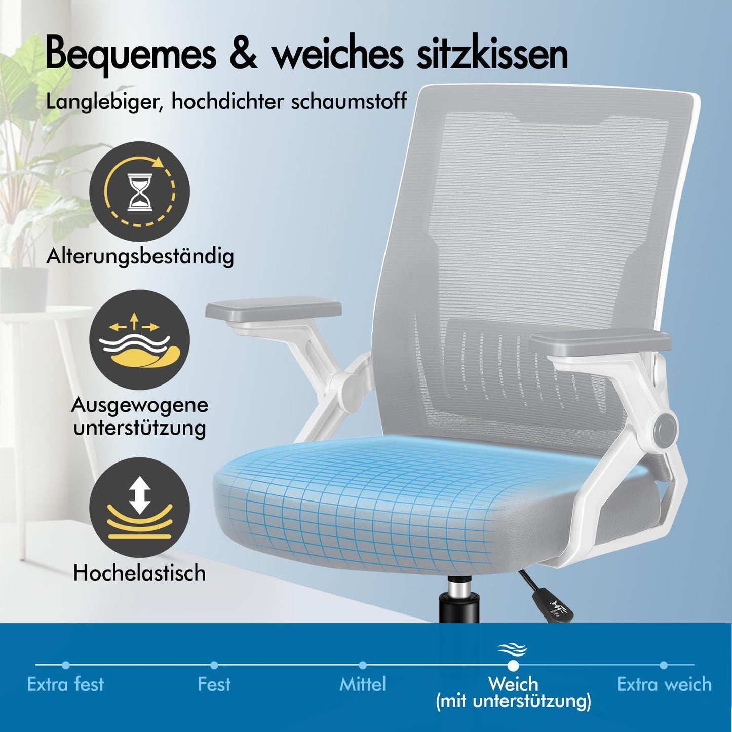 ALFORDSON Bürostuhl, Lendenstütze, Atmungsaktives Netz und Stoff, Hochklappbare/Verstellbare Armlehnen, Hochwertiger Schaumstoff, 180kg für Zuhause & Gaming, Wale, Schwarz