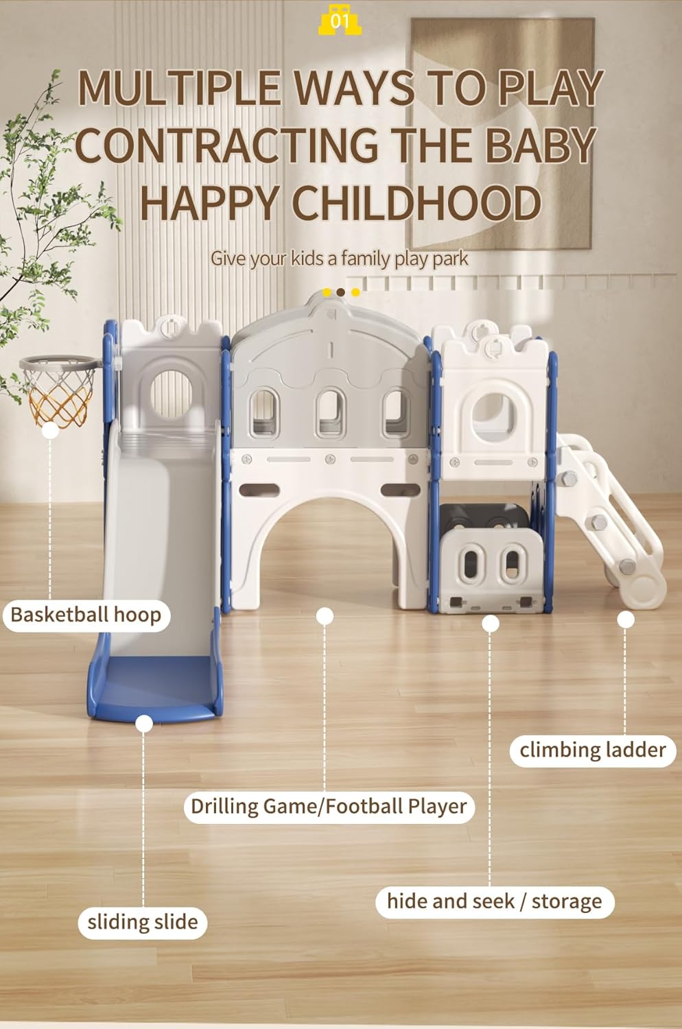 Veitoalioy Children's Slide Outdoor, Garden Slide Outdoor and Indoor, Suitable for Babies Aged 1-4 to Play, Safe and Reliable Sliding Swing Combination (Aisle Grey White)