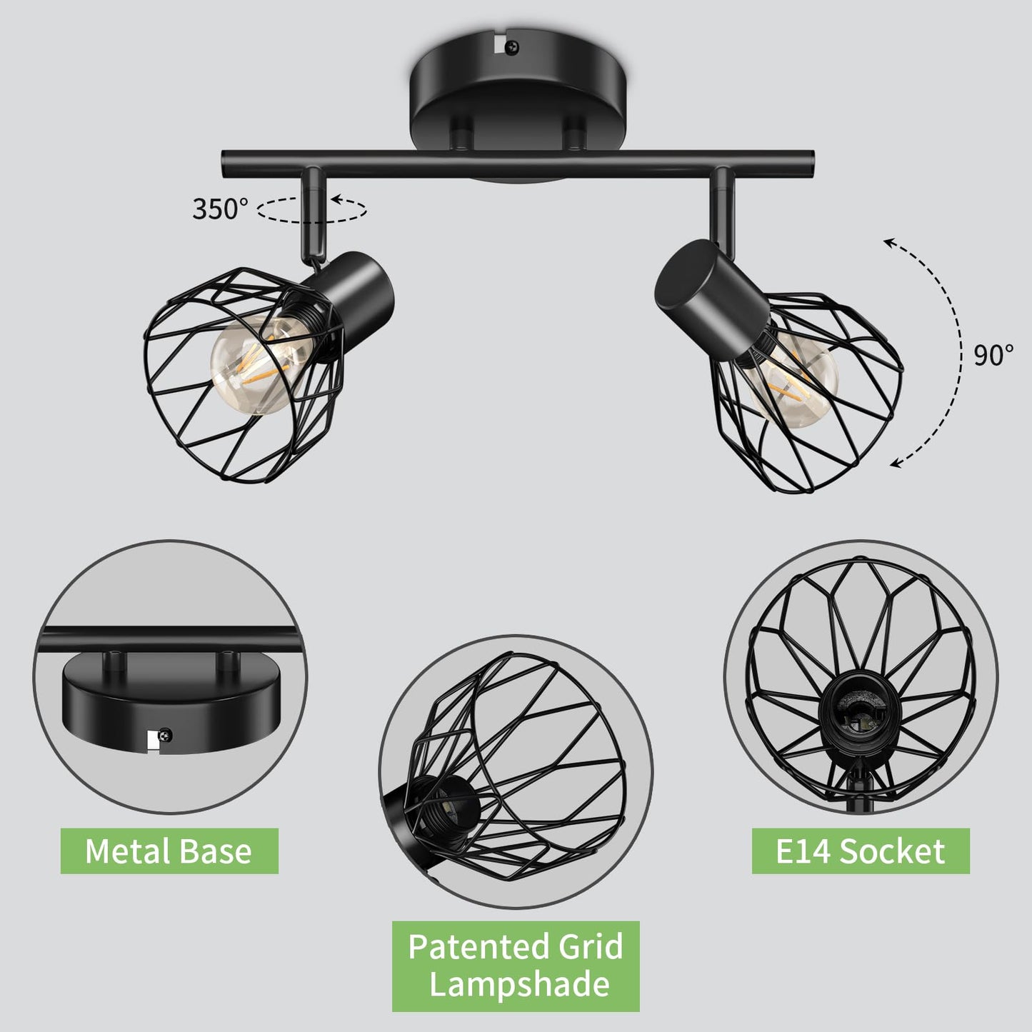 Kimjo Led Deckenstrahler 6 Flammig - Deckenleuchte Strahler E14 Schwenkbar - Deckenlampe Schwarz 6 Flammig Lampe Wohnzimmer - Deckenlampe LED Deckenleuchte Küche Deckenspot Ohne Leuchtmittel