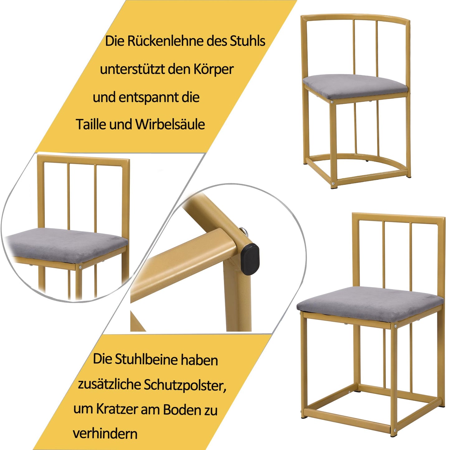Gegtuon Esstisch 7 teilig für 6 Personen 140x80x76cm, Esstisch Rund mit 6 Stühlen und Tisch, Modern Küchentisch Metallgestell mit Rückenlehne, Essgruppe für Esszimmer Wohnzimmer Küche, Schwarz