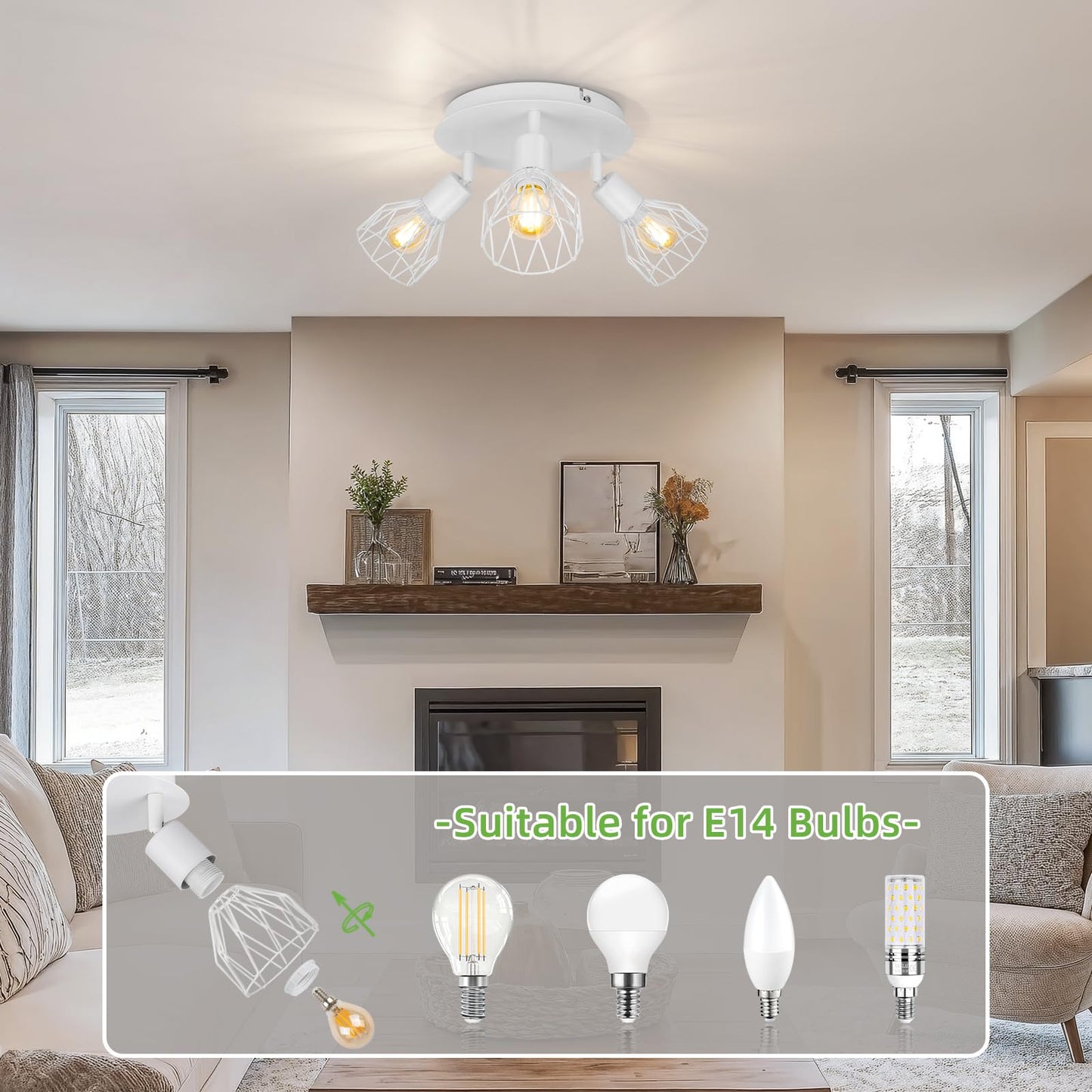 Kimjo Led Deckenstrahler 6 Flammig - Deckenleuchte Strahler E14 Schwenkbar - Deckenlampe Schwarz 6 Flammig Lampe Wohnzimmer - Deckenlampe LED Deckenleuchte Küche Deckenspot Ohne Leuchtmittel