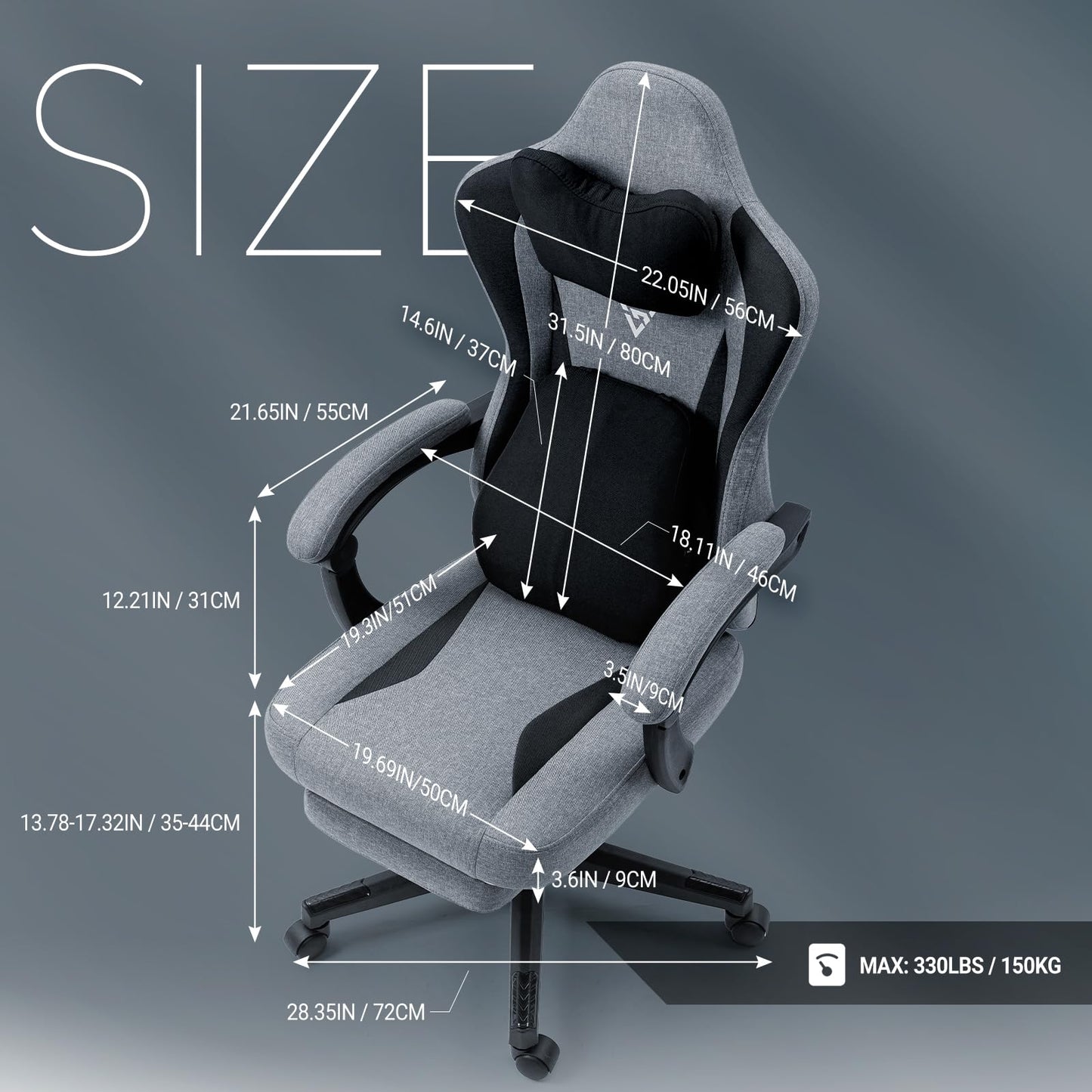 Vigosit Gaming Chair with Heated Massage Lumbar Support, Fabric Gamer Chair with Bag Spring Cushion and Footrest, Horse and High Gamer 150 kg Load Capacity (Pale Pink)