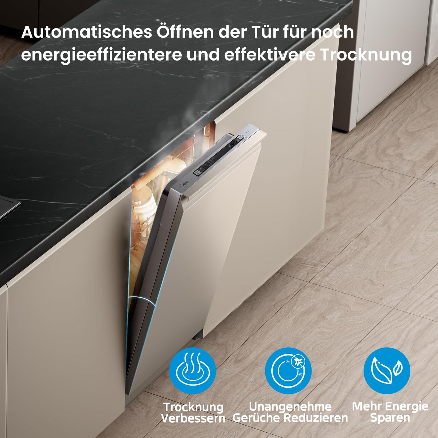 Midea SF 5.60NW14C Dishwasher 60 cm Freestanding & Undermountable, 14 MGD, Hygiene Care +, Zone Wash, 7 Programmes, Dishwasher 60 cm with WiFi, Start Delay, Automatic Door Opening, 44 dB
