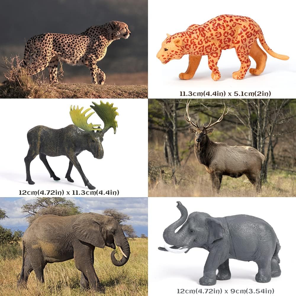 FRUSE Animal Figures Toy, Pack of 12 Realistic Animal Figures, Wild Animals Toy Set with Lion, Tiger, Elephant, Safari Animals Figures, Educational Toy, Gifts for Children from 3 4 5 6 7 8 Years