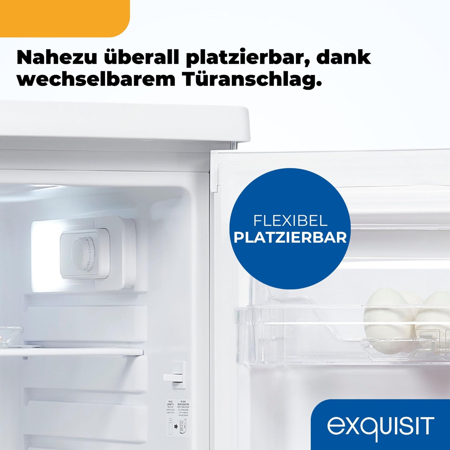 Exquisit Kühlschrank ohne Gefrierfach, 126 Liter, 55 cm Breit, Freistehend, Kompakt, Temperaturregelung, LED-Licht, KS516-V-040D weiss