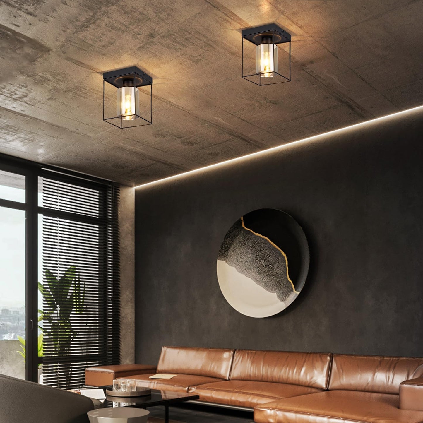 CBJKTX Ceiling Light Living Room Ceiling Light Glass - 4 Bulbs E27 Vintage Black Dining Room Lamp Industrial Style Metal Ceiling Retro Living Room Lamp for Bedroom Dining Room Kitchen (Light Bulb Not