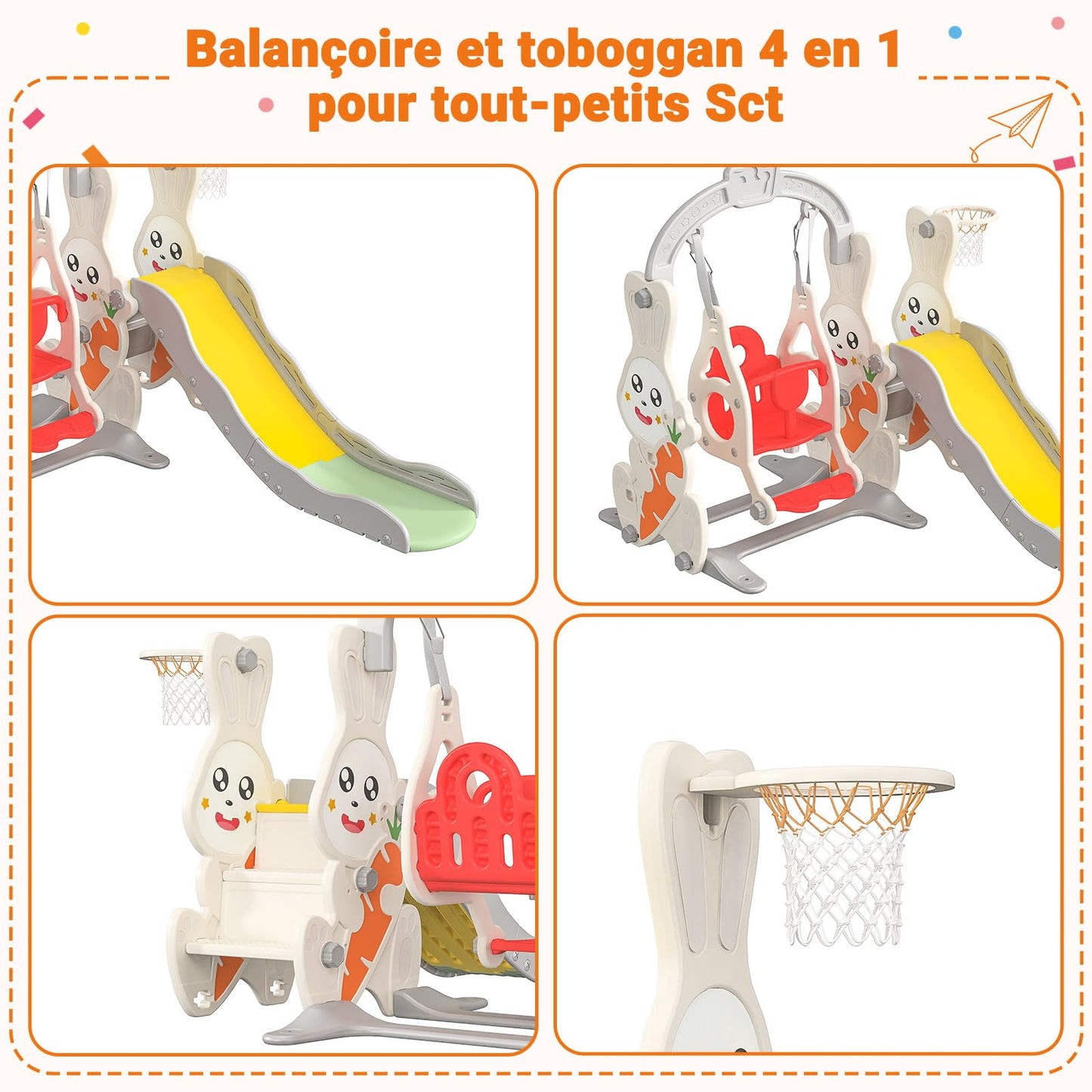 DADEA 6 in 1 Kinderrutsche mit Korb, Rutsche und Schaukel für Kinder im Freien Grün, 150 × 150 × 115 cm, Babyschaukel und Rutsche für Kinder zu Hause Schaukel Kinderrutsche, Grün