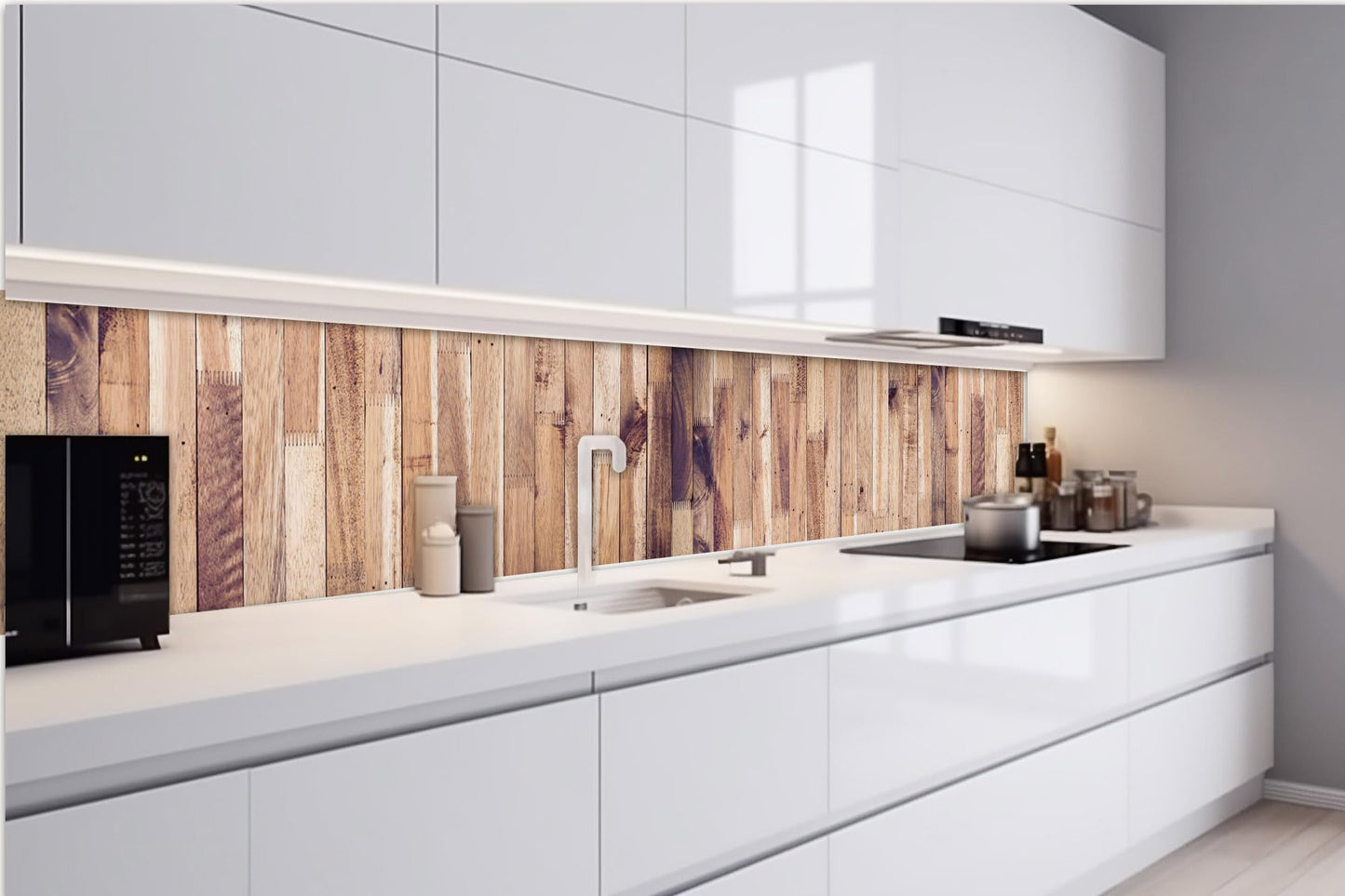 Küchenrückwand Folie selbstklebend HOLZLATTEN | Klebefolie - Dekofolie - Spritzschutz für Küche | Made in EU - 260 cm x 60 cm