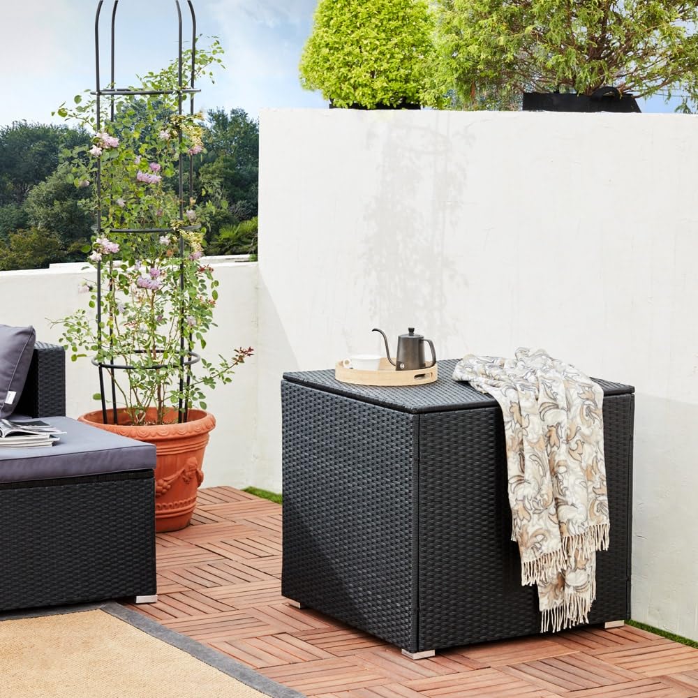 Casaria® Gartenmöbel Set Lounge inkl. Auflagenbox 318L Outdoor mit Tisch Auflagen Sitzgruppe Wetterfest Polyrattan Terrasse Garten Balkonmöbel Schwarz Creme
