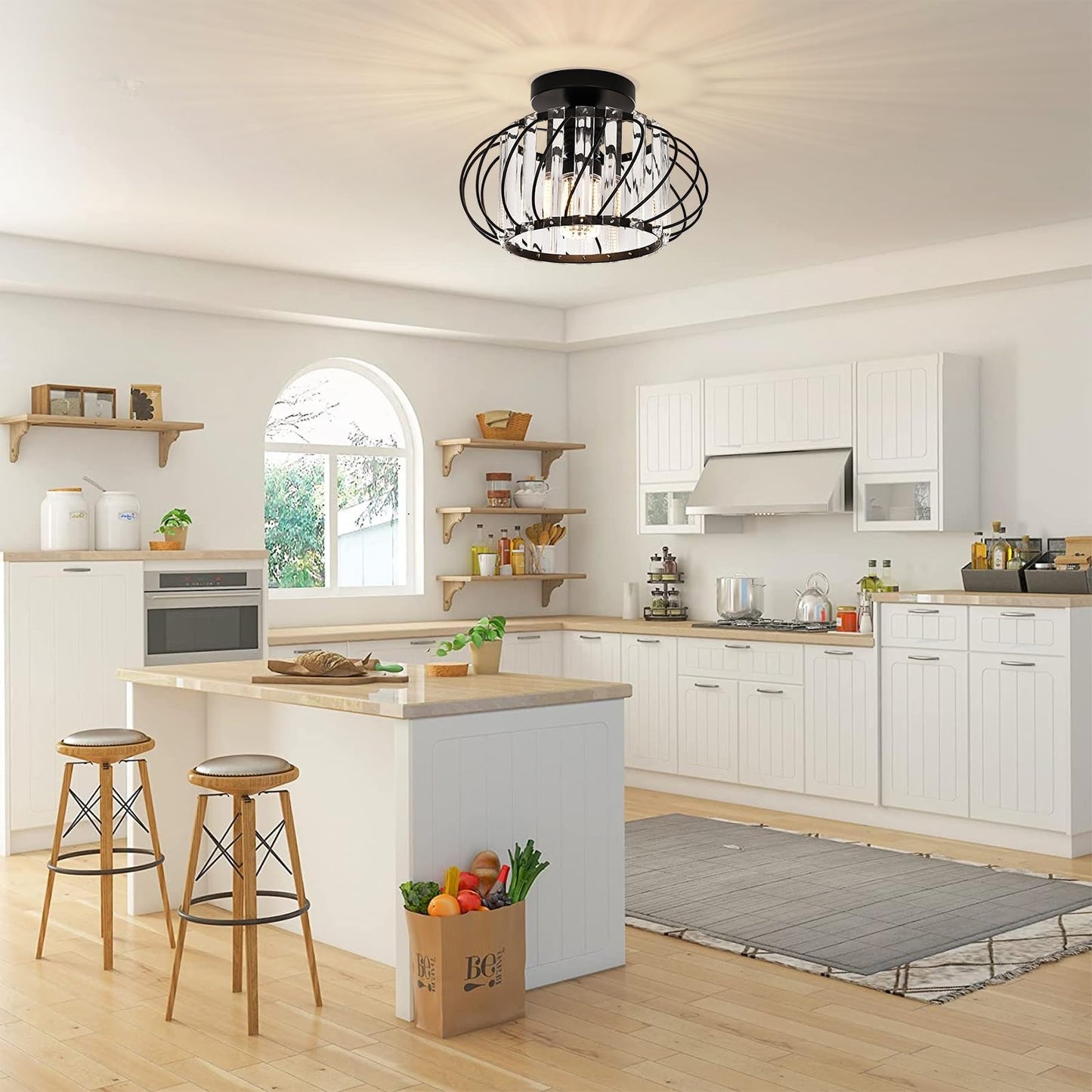 FRIDEKO HOME Modern Kronleuchter Kristall Deckenleuchte Gold,Kleine Kristall Deckenlampe E27 Fassung für Wohnzimmer Schlafzimmer Küche Flur,Ø23cm