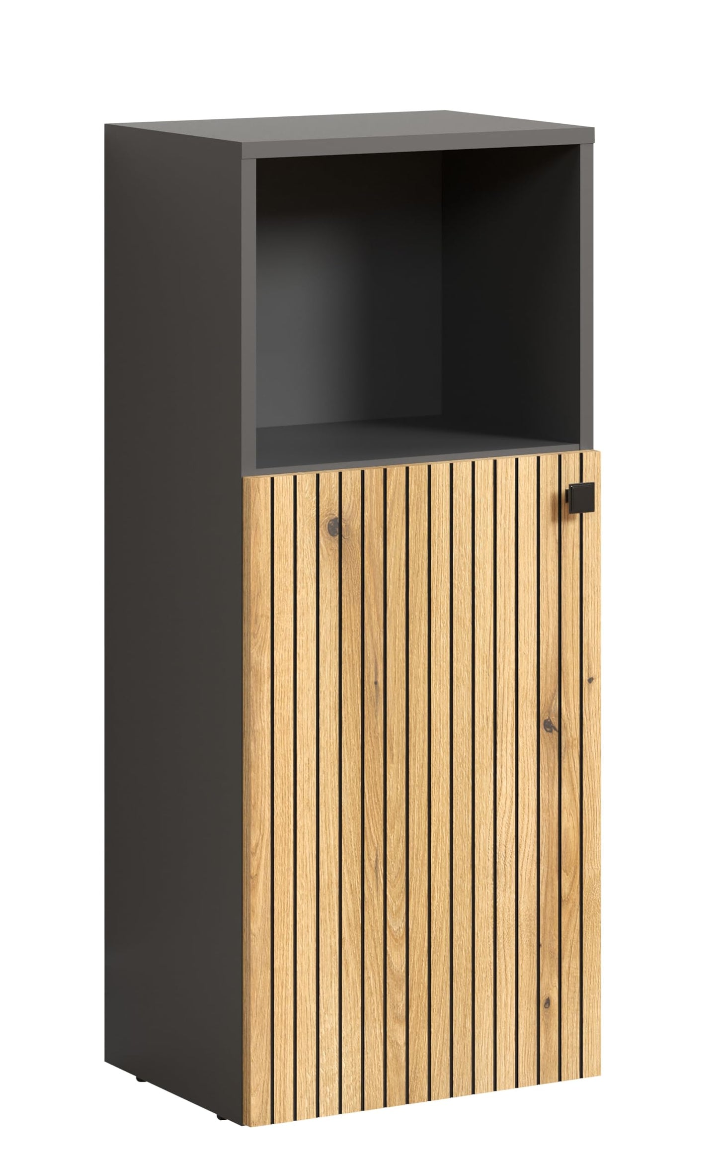 trendteam smart living - PureBliss - Hochschrank - Eiche - Badezimmerschrank in moderner Rillenoptik - edle Metallgriffe - (BxHxT) 40 x 186 x 31 cm - 2 praktische Einlegeböden - kratzfest