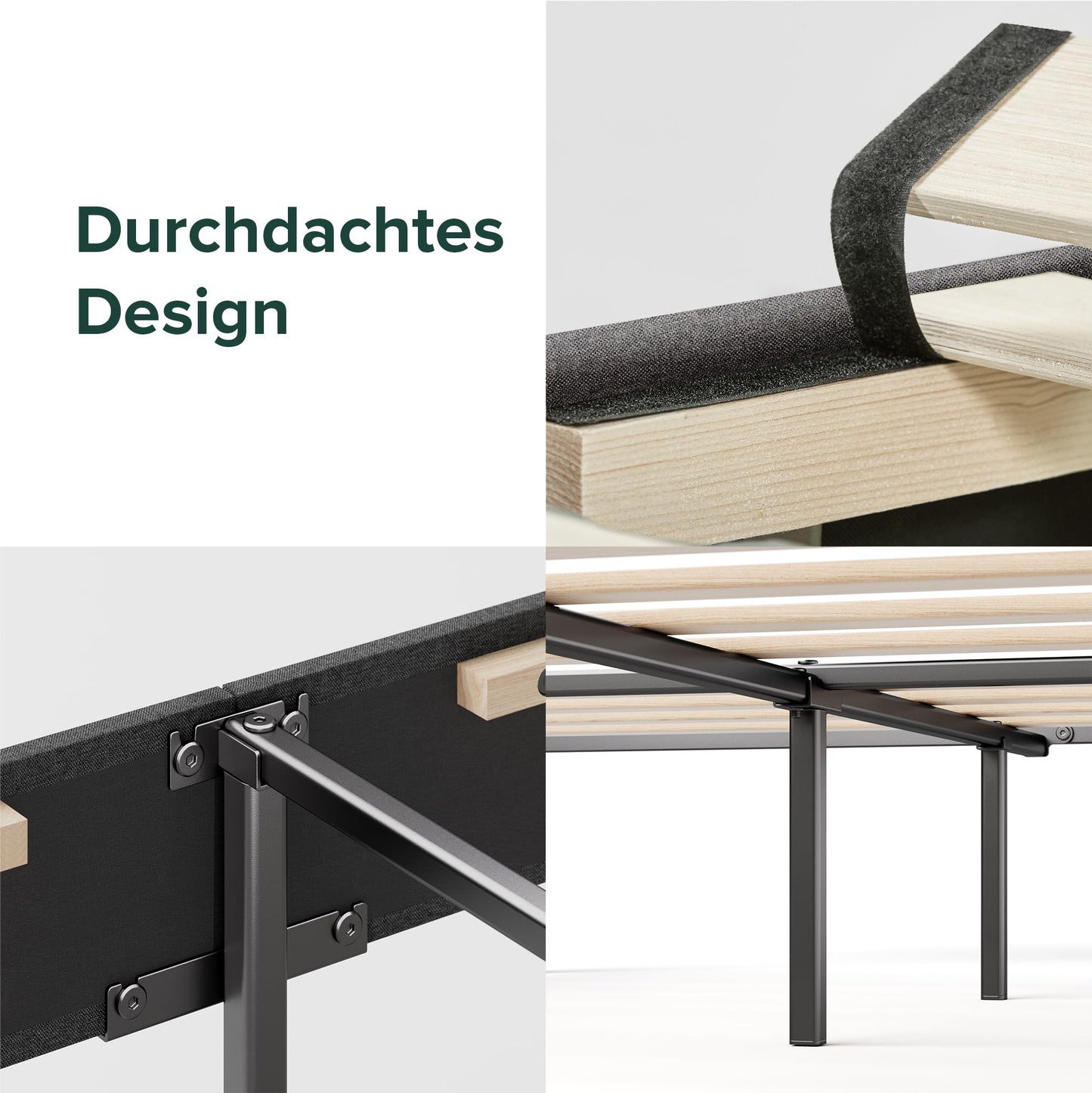 Zinus Maya Bed 180 x 200 cm - Height 30 cm - Padded Bed Frame with Headboard - Wooden Slatted Frame - Dark Grey, Dark Grey