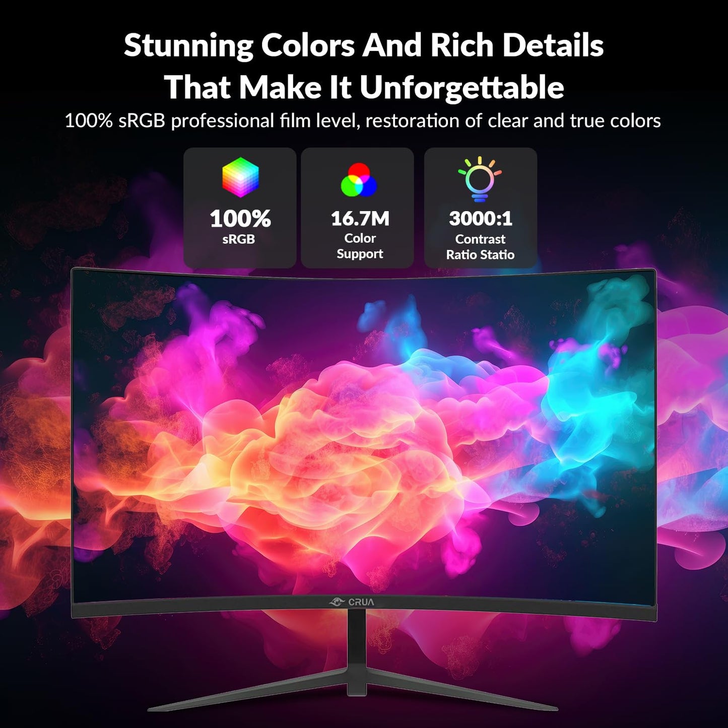 27 Inch Curved Monitor with 1920 * 1080P|100Hz/120Hz/144Hz Computer Monitor 27 inch with HDMI *1,VGA*1 and Tilt Adjustable,VESA Compatible Eye Care PC Office Monitor for Working and Gaming