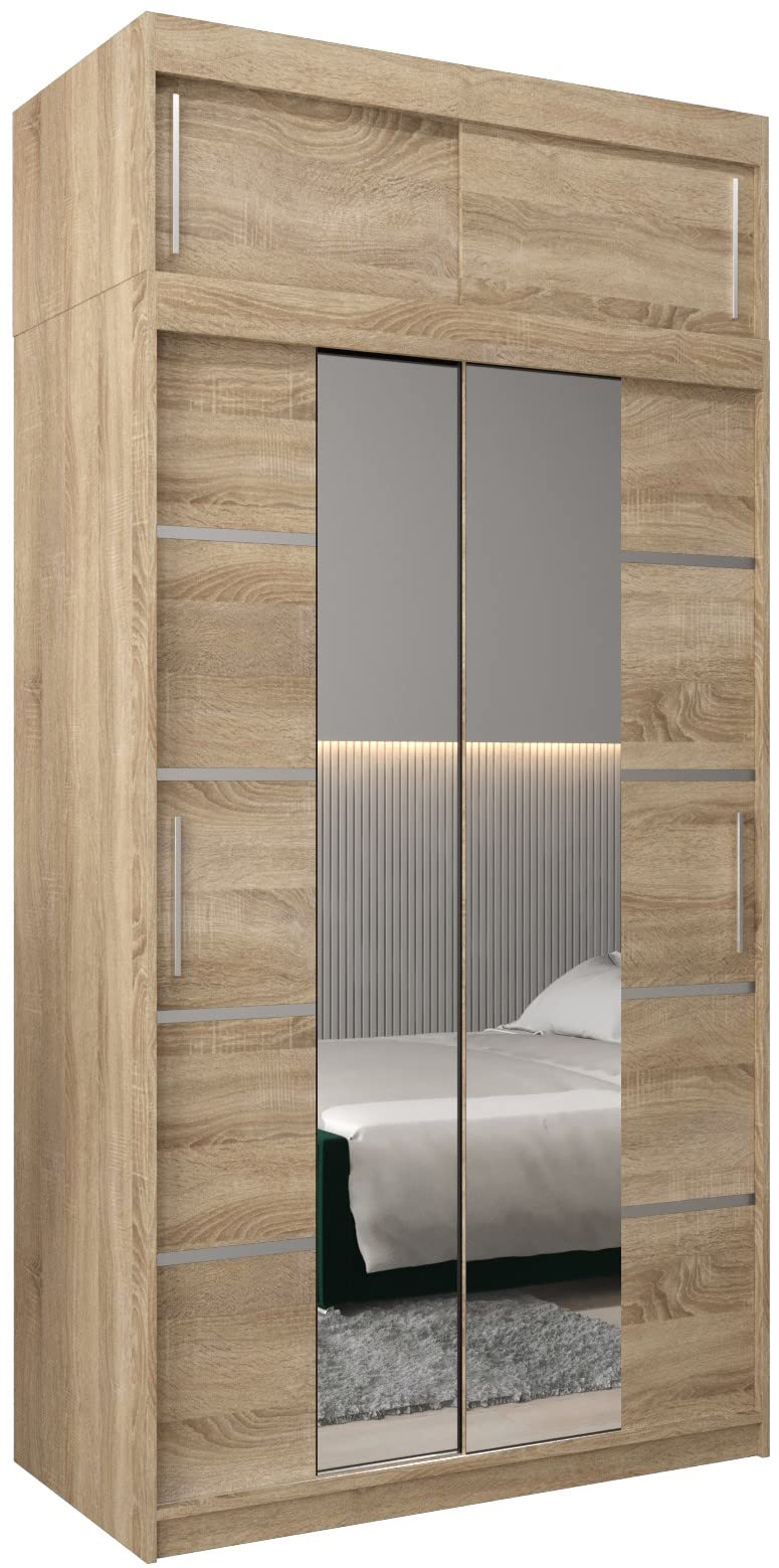 MEBLE KRYSPOL Verona 4 250 Bedroom Wardrobe Sliding Doors Cabinet with Mirror Wardrobe with Mirror Sliding Door Wardrobe Sliding Doors - 250 x 240 x 62 cm - Sonoma with Extension