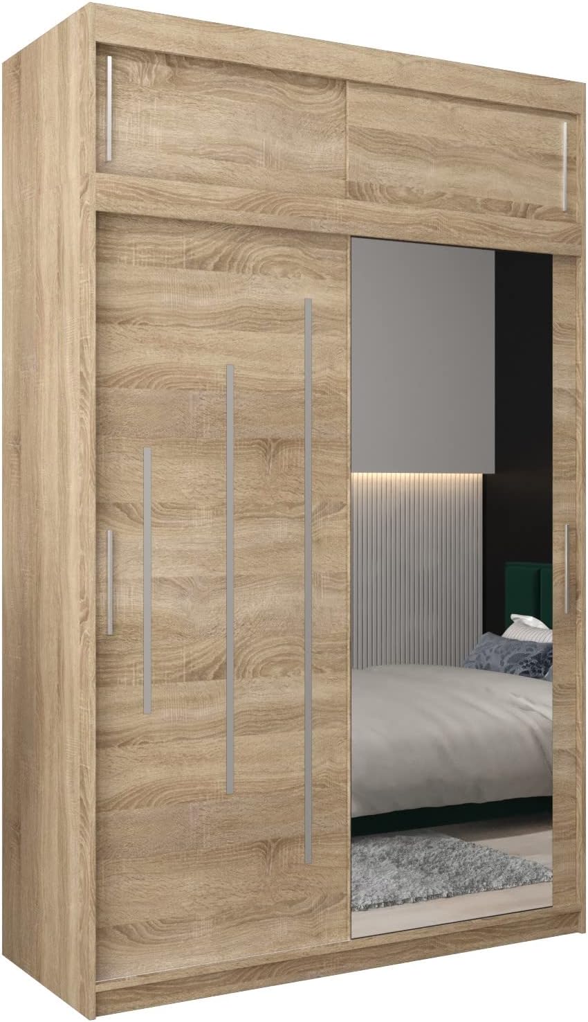 MEBLE KRYSPOL Kleiderschrank mit Spiegel York 2 - Garderobenschrank - Schrank Schlafzimmer - Mehrzweckschrank Zwei Schiebetüren - Regalen - Flur Möbel - Kleiderstange Schrank - Allzweckschrank