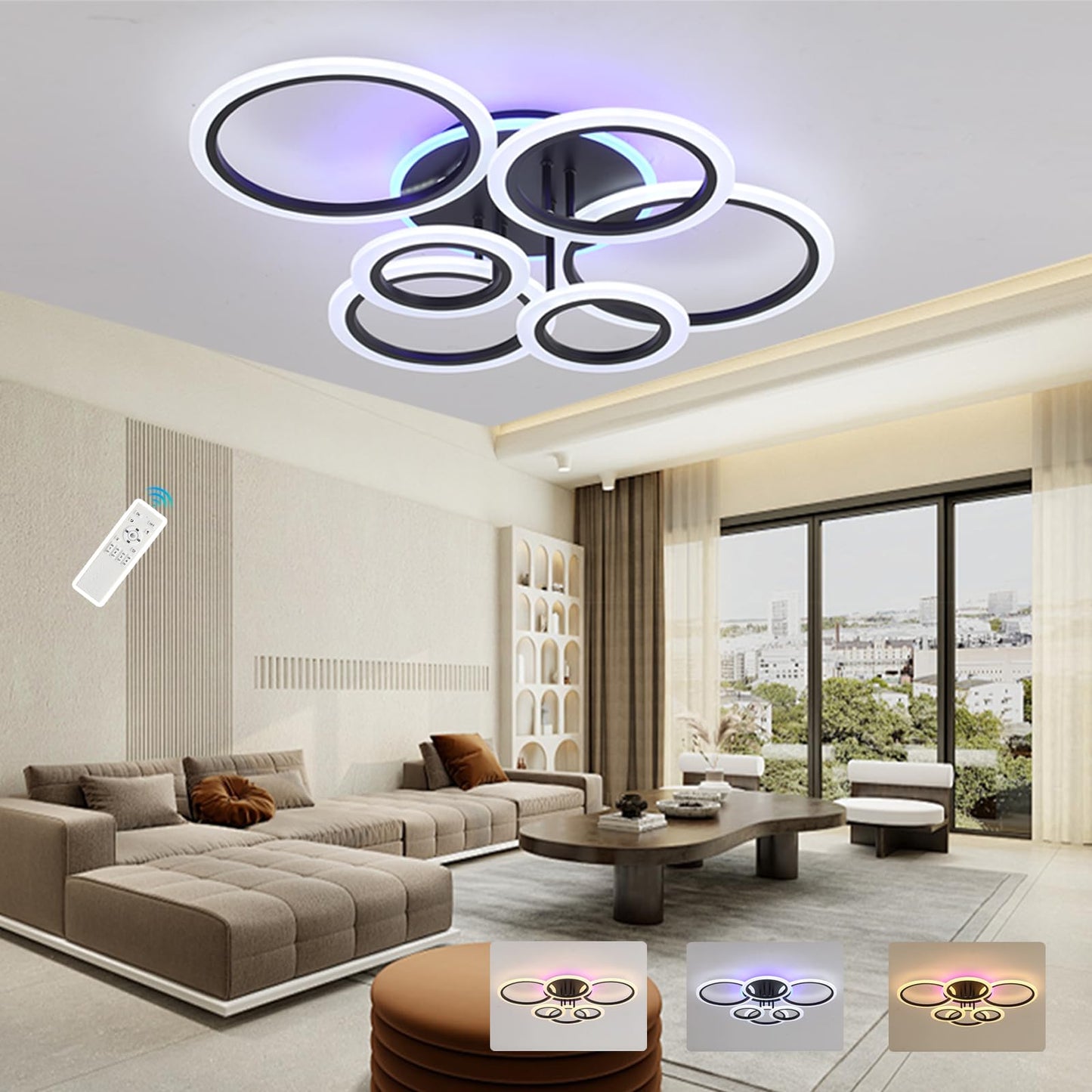 ZAITINZ Led Deckenleuchte,Wohnzimmerlampe 80W,Deckenleuchte Dimmbar mit fernbedienung 3000-6000K,5 Quadratische Deckenlampe Led,Moderne Deckenleuchten für Wohnzimmer,Schlafzimmer,Küche,Flur,Chrom