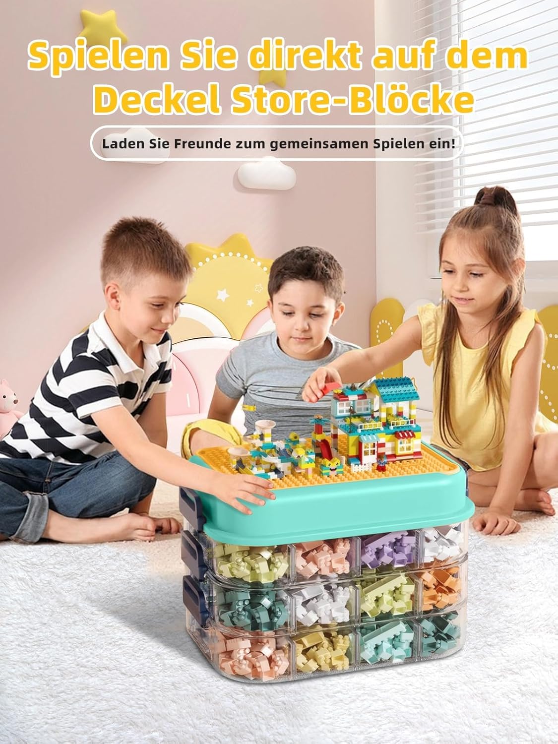 TEYOUAI Aufbewahrungsboxen Organizer mit Deckel für Lego Cube 3 Schichten Stapelbar Klar Spielzeugkiste für Bausteine Steine Puzzle Board Organizer Zubehör Grün